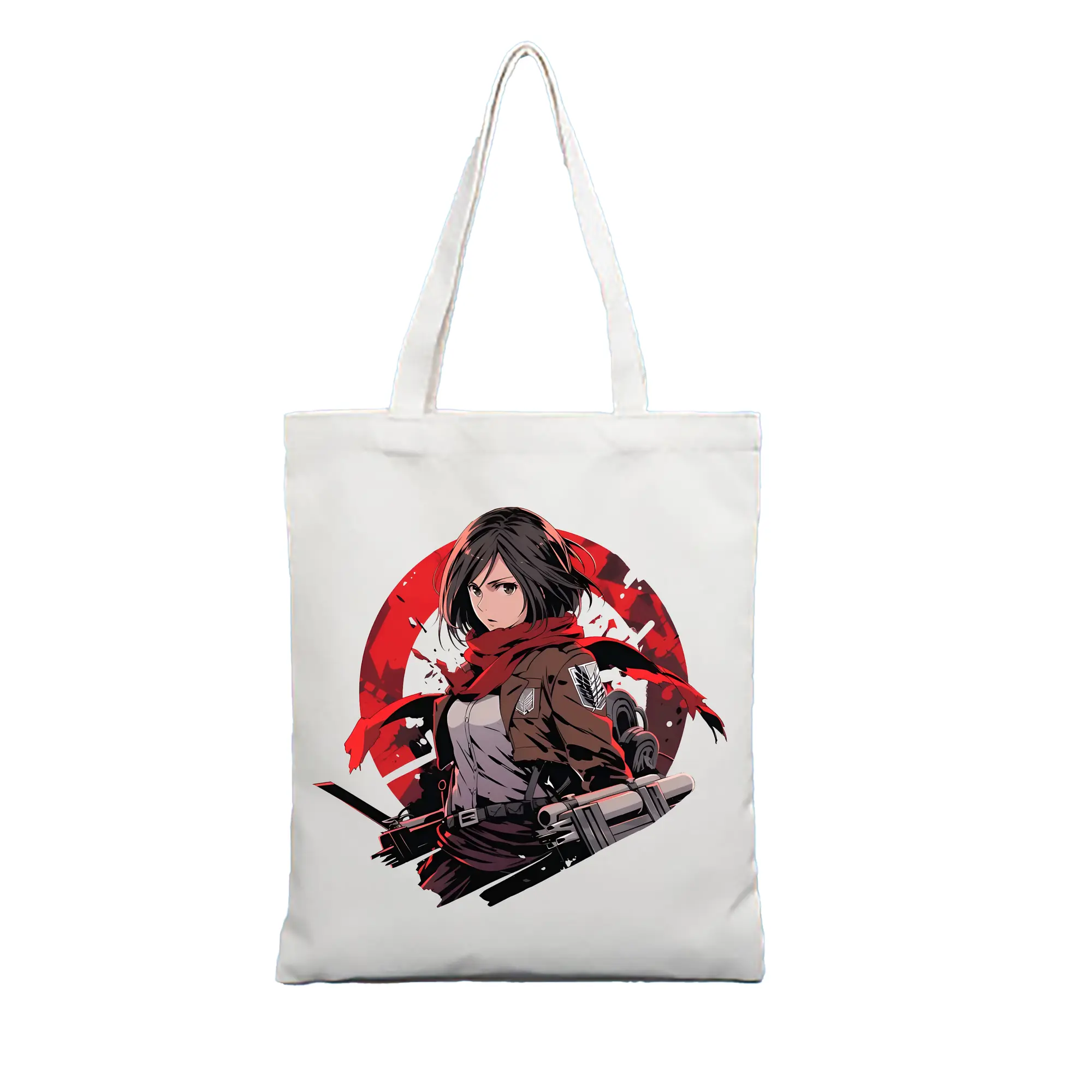 進撃の巨人 グッズ ミカサ・アッカーマン - 縦型キャンバス手提げバッグ（トートバッグ） ・ キャンバス素材 ・ ショッピング用 ・ 軽量 丈夫 お手入れ簡単