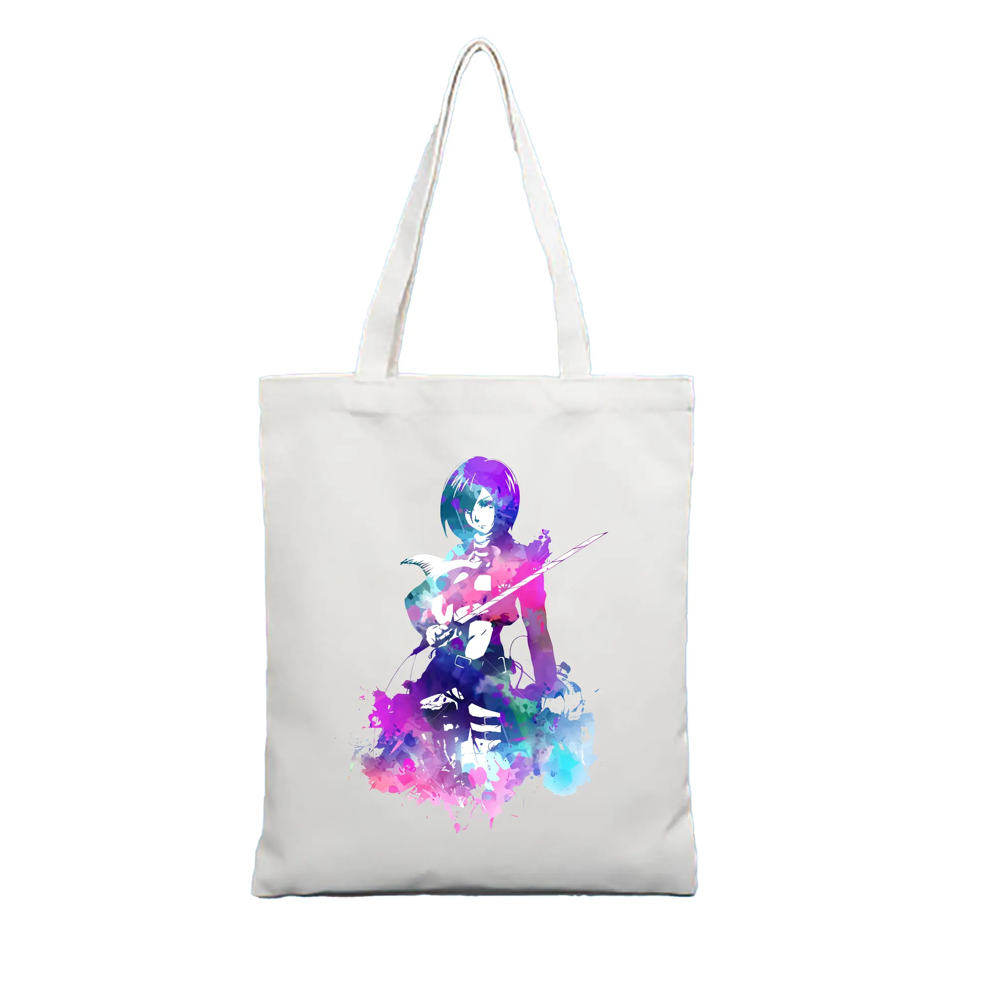 進撃の巨人 グッズ ミカサ・アッカーマン - 縦型キャンバス手提げバッグ（トートバッグ） ・ キャンバス素材 ・ ショッピング用 ・ 軽量 丈夫 お手入れ簡単