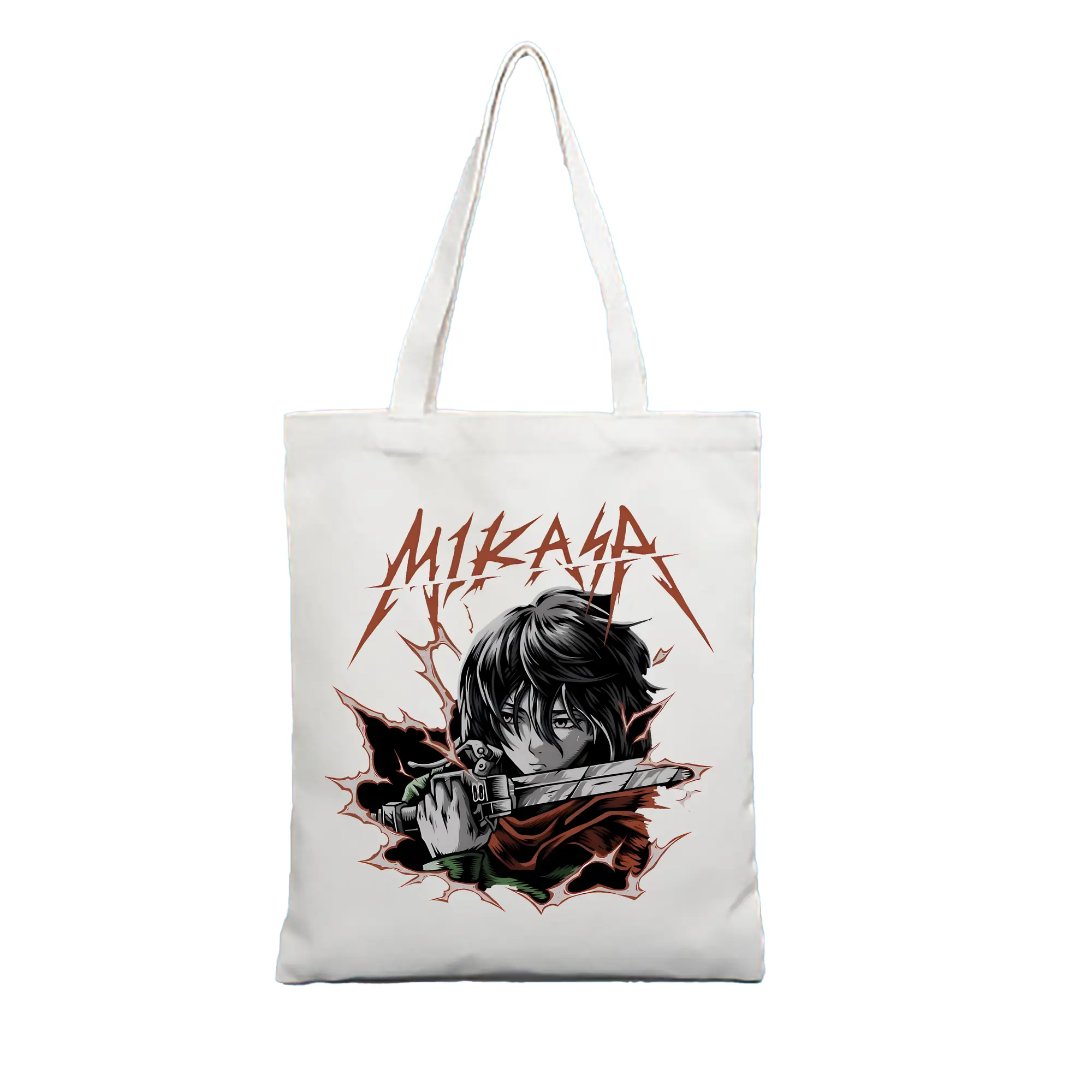 進撃の巨人 グッズ ミカサ・アッカーマン - 縦型キャンバス手提げバッグ（トートバッグ） ・ キャンバス素材 ・ ショッピング用 ・ 軽量 丈夫 お手入れ簡単