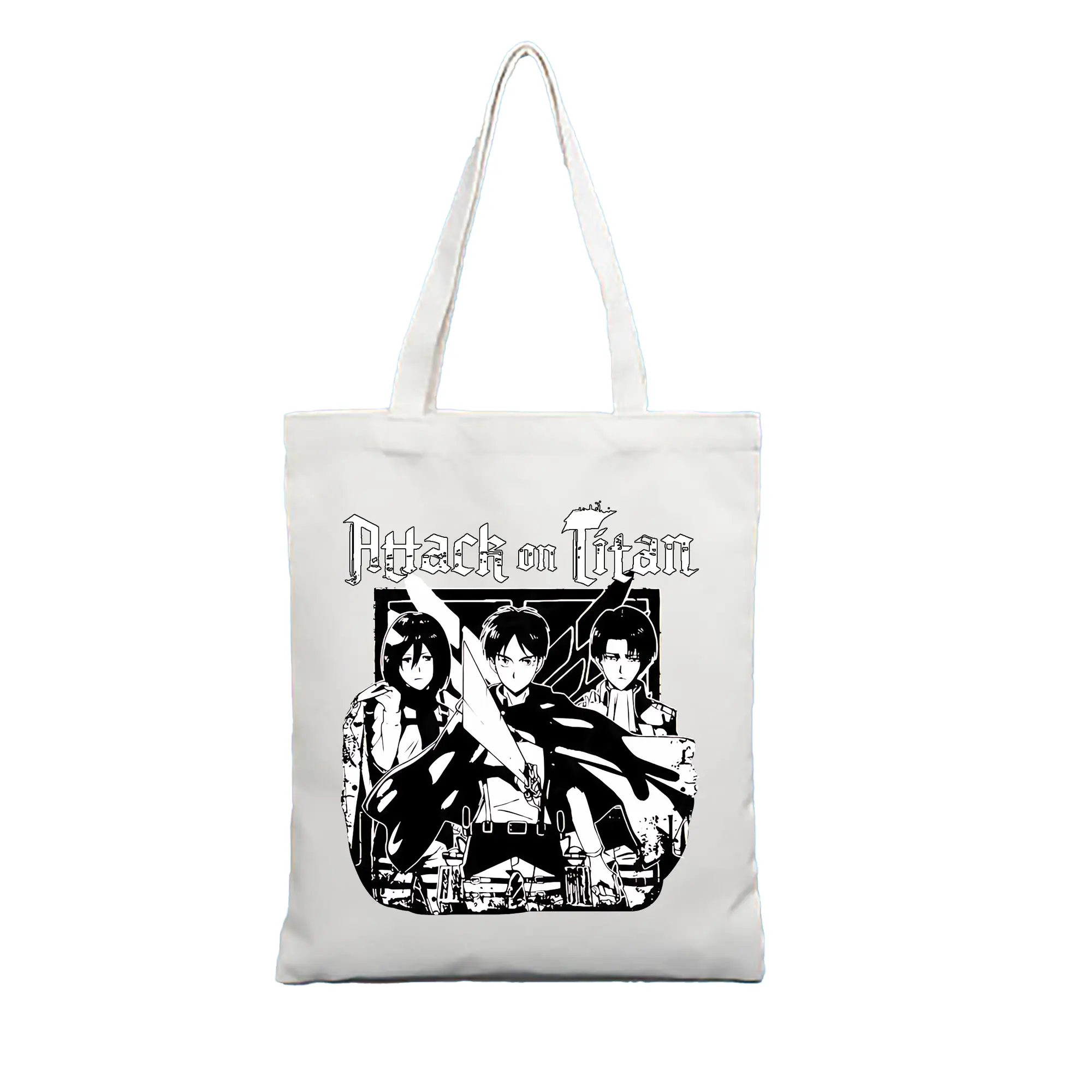 進撃の巨人 グッズ ミカサ・アッカーマン - 縦型キャンバス手提げバッグ（トートバッグ） ・ キャンバス素材 ・ ショッピング用 ・ 軽量 丈夫 お手入れ簡単