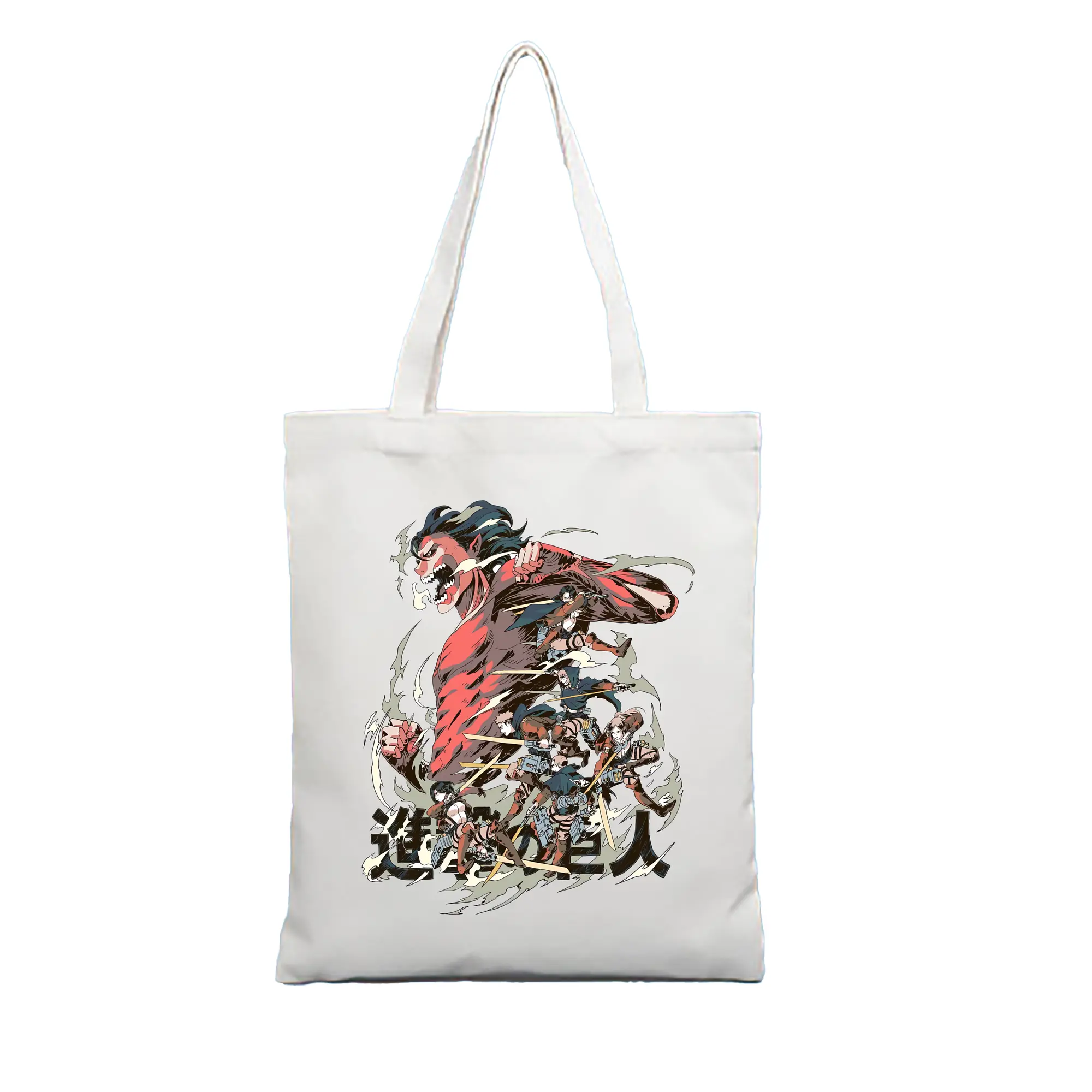 進撃の巨人 グッズ ミカサ・アッカーマン - 縦型キャンバス手提げバッグ（トートバッグ） ・ キャンバス素材 ・ ショッピング用 ・ 軽量 丈夫 お手入れ簡単
