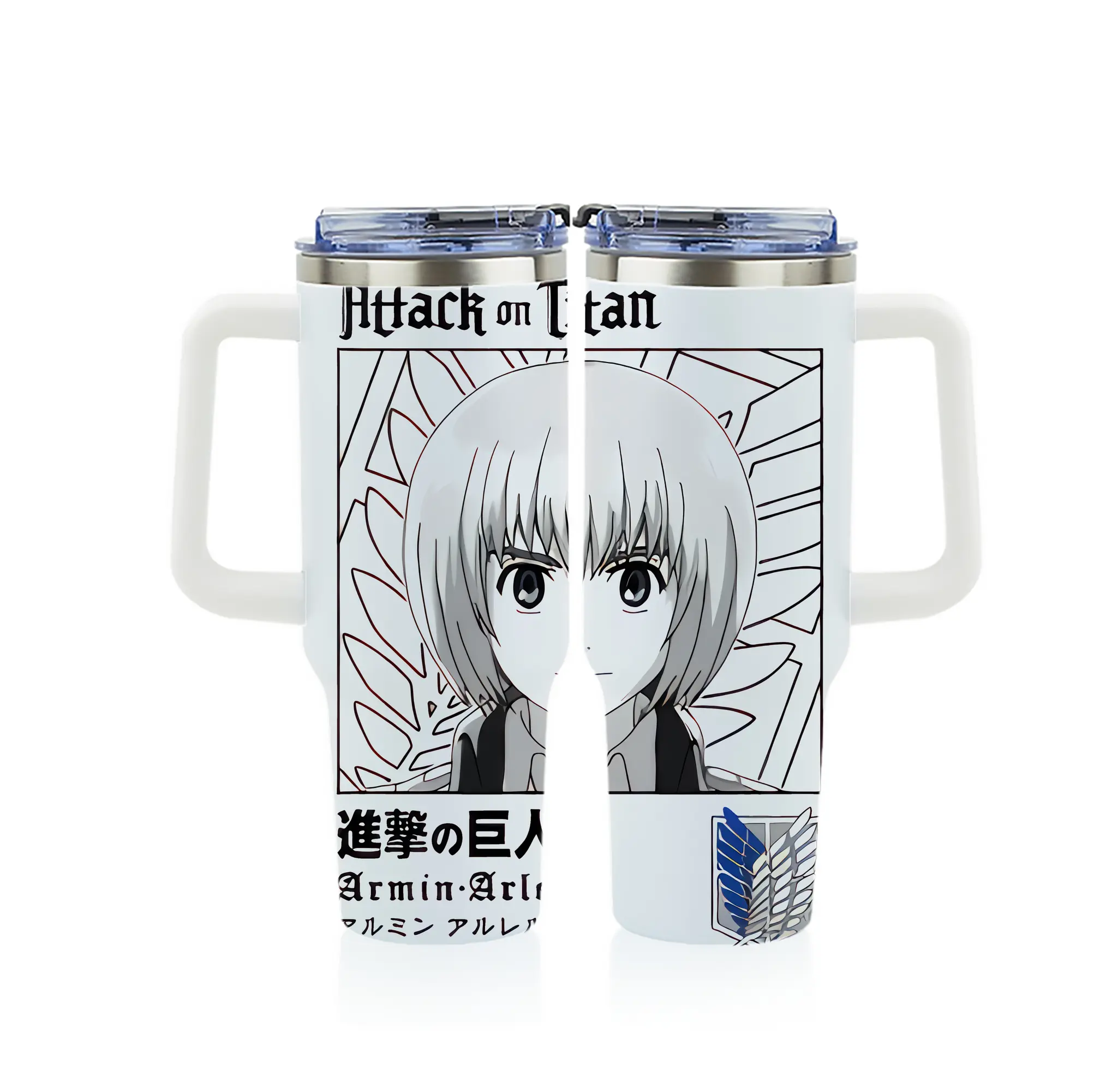 進撃の巨人 グッズ アルミン・アルレルト - 1200mL フルプリント車用タンブラー ・ 304ステンレス 内側 ・ 201ステンレス 外側 ・ 保温 保冷 ・ 通勤 ドライブ アウトドア用