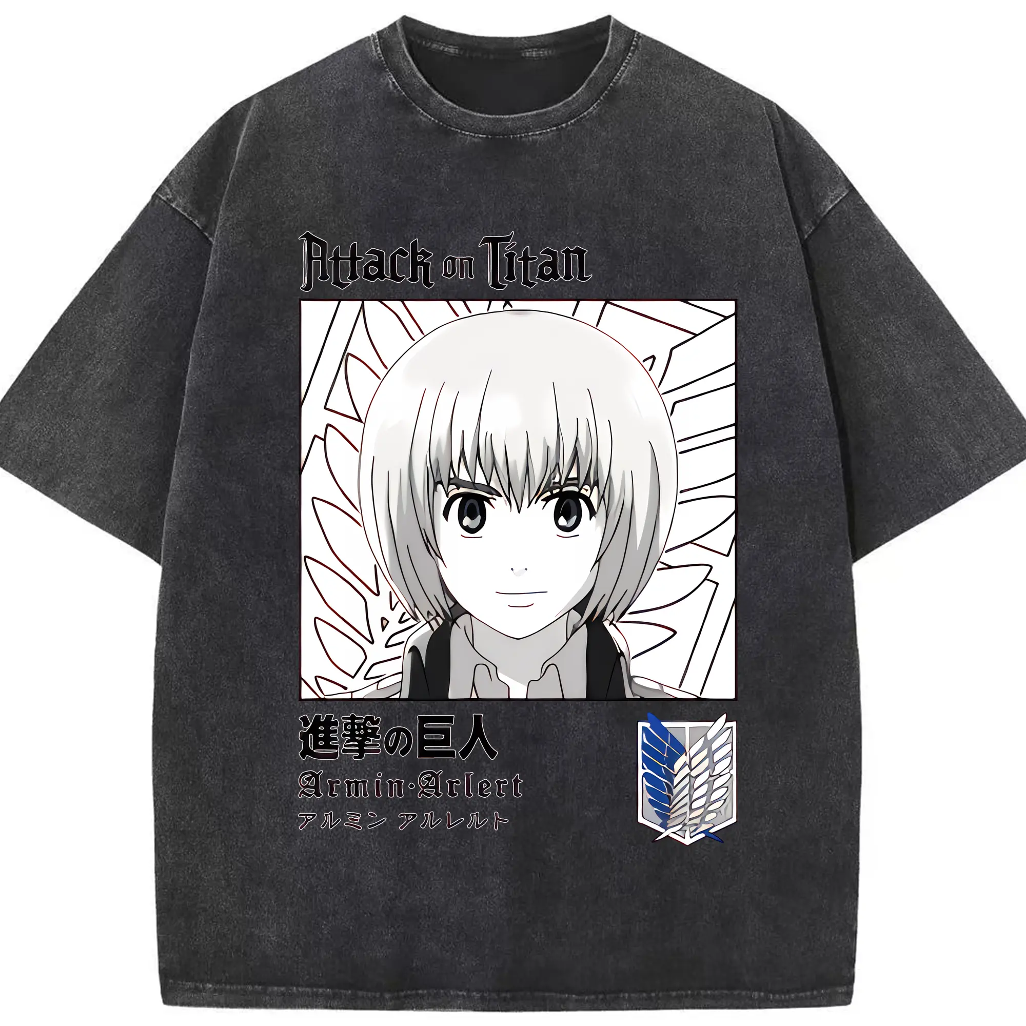 進撃の巨人 グッズ アルミン・アルレルト - 綿100％ ヴィンテージ風 半袖Tシャツ ・ フロントプリント ・ 柔らか肌触り ・ 通気性 快適 ・ スポーツ カジュアル 外出用