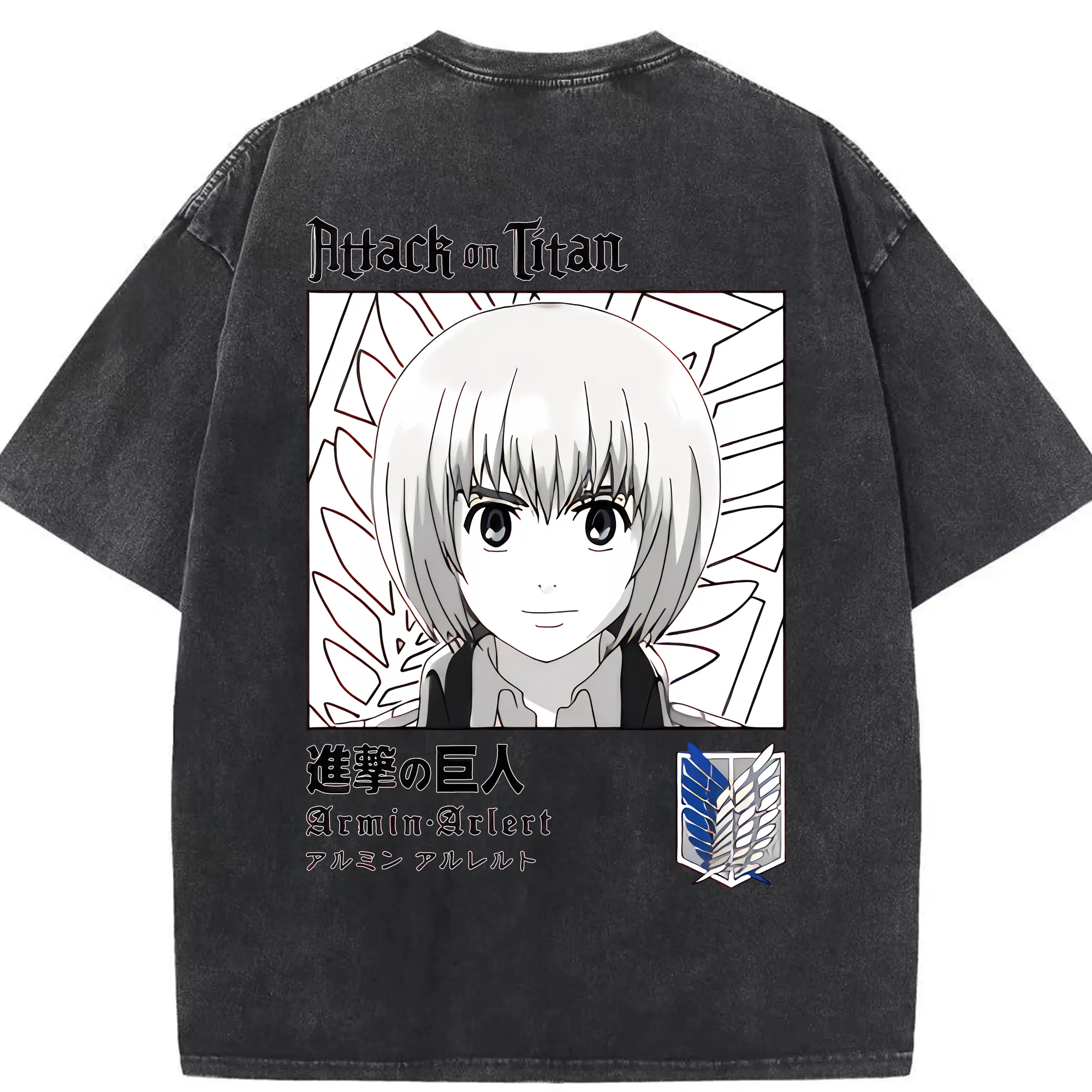 進撃の巨人 グッズ アルミン・アルレルト - 綿100％ ヴィンテージ風 半袖Tシャツ ・ 背面プリント ・ 柔らか肌触り ・ 通気性 快適 ・ スポーツ カジュアル 外出用
