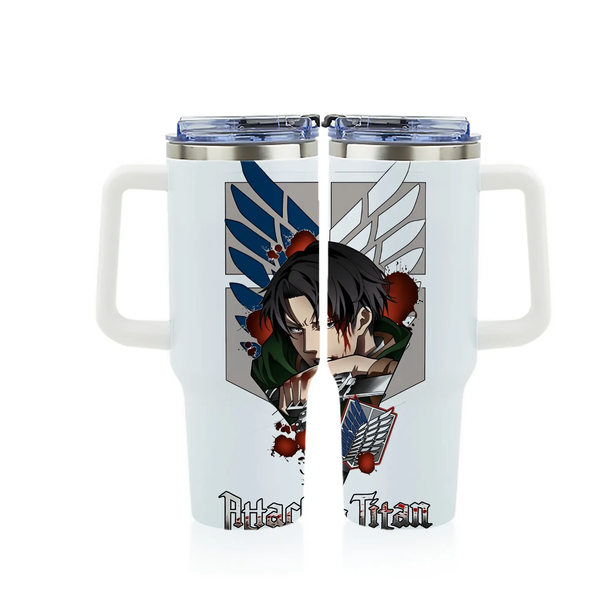 進撃の巨人 グッズ リヴァイ・アッカーマン - 1200mL フルプリント車用タンブラー ・ 304ステンレス 内側 ・ 201ステンレス 外側 ・ 保温 保冷 ・ 通勤 ドライブ アウトドア用