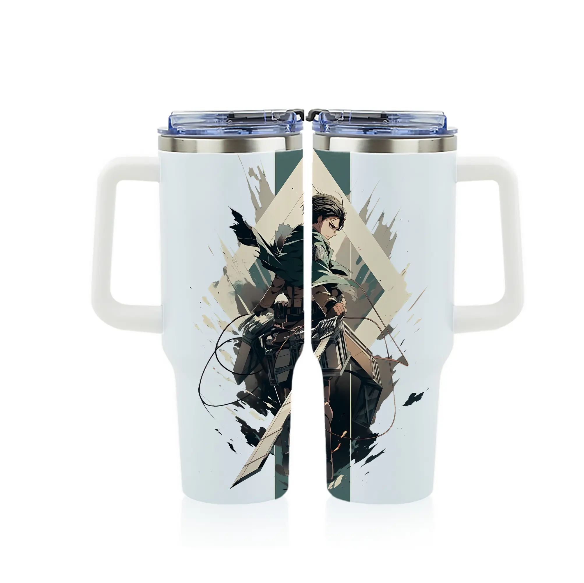 進撃の巨人 グッズ リヴァイ・アッカーマン - 1200mL フルプリント車用タンブラー ・ 304ステンレス 内側 ・ 201ステンレス 外側 ・ 保温 保冷 ・ 通勤 ドライブ アウトドア用