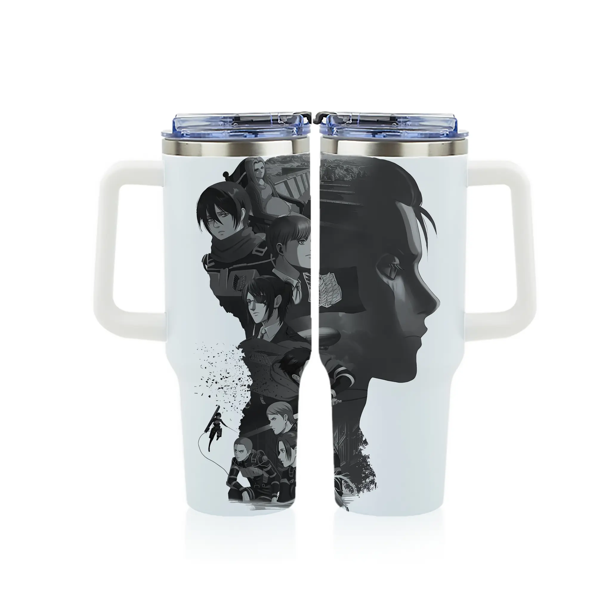 進撃の巨人 グッズ リヴァイ・アッカーマン - 1200mL フルプリント車用タンブラー ・ 304ステンレス 内側 ・ 201ステンレス 外側 ・ 保温 保冷 ・ 通勤 ドライブ アウトドア用