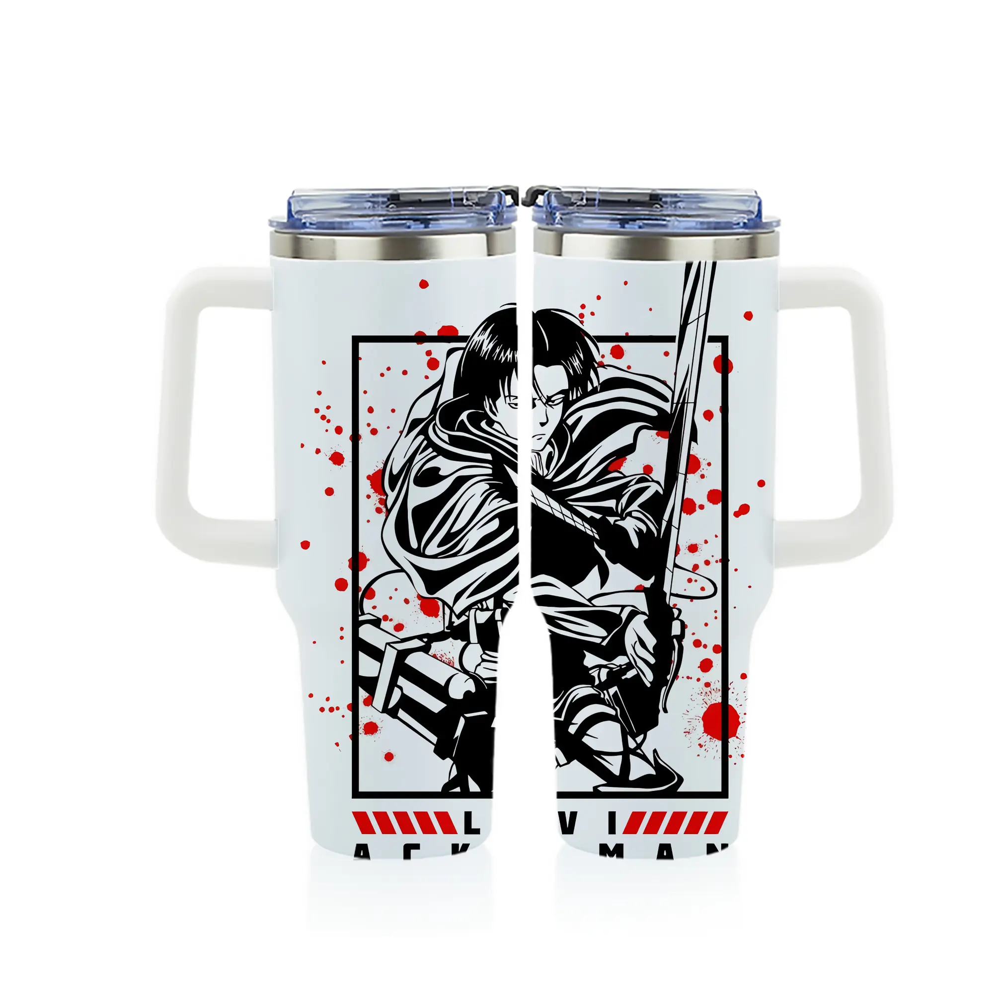 進撃の巨人 グッズ リヴァイ・アッカーマン - 1200mL フルプリント車用タンブラー ・ 304ステンレス 内側 ・ 201ステンレス 外側 ・ 保温 保冷 ・ 通勤 ドライブ アウトドア用