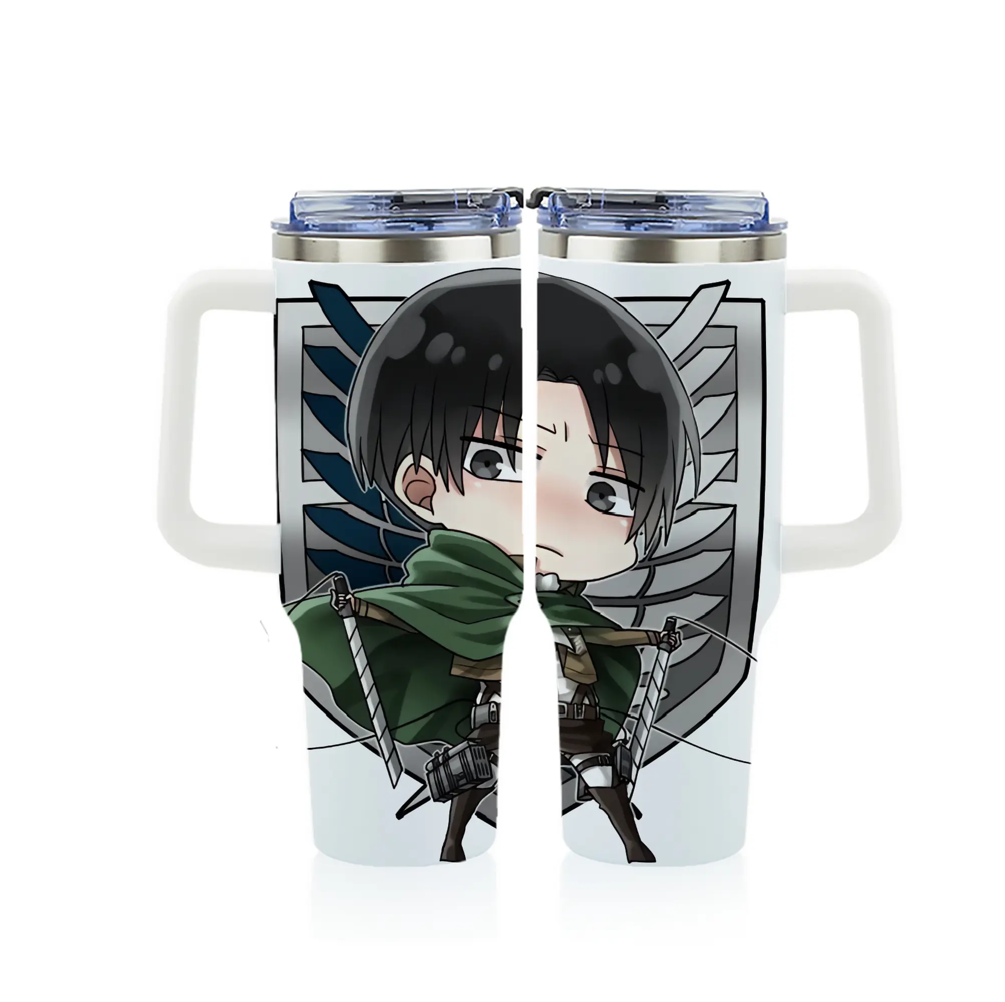 進撃の巨人 グッズ リヴァイ・アッカーマン - 1200mL フルプリント車用タンブラー ・ 304ステンレス 内側 ・ 201ステンレス 外側 ・ 保温 保冷 ・ 通勤 ドライブ アウトドア用