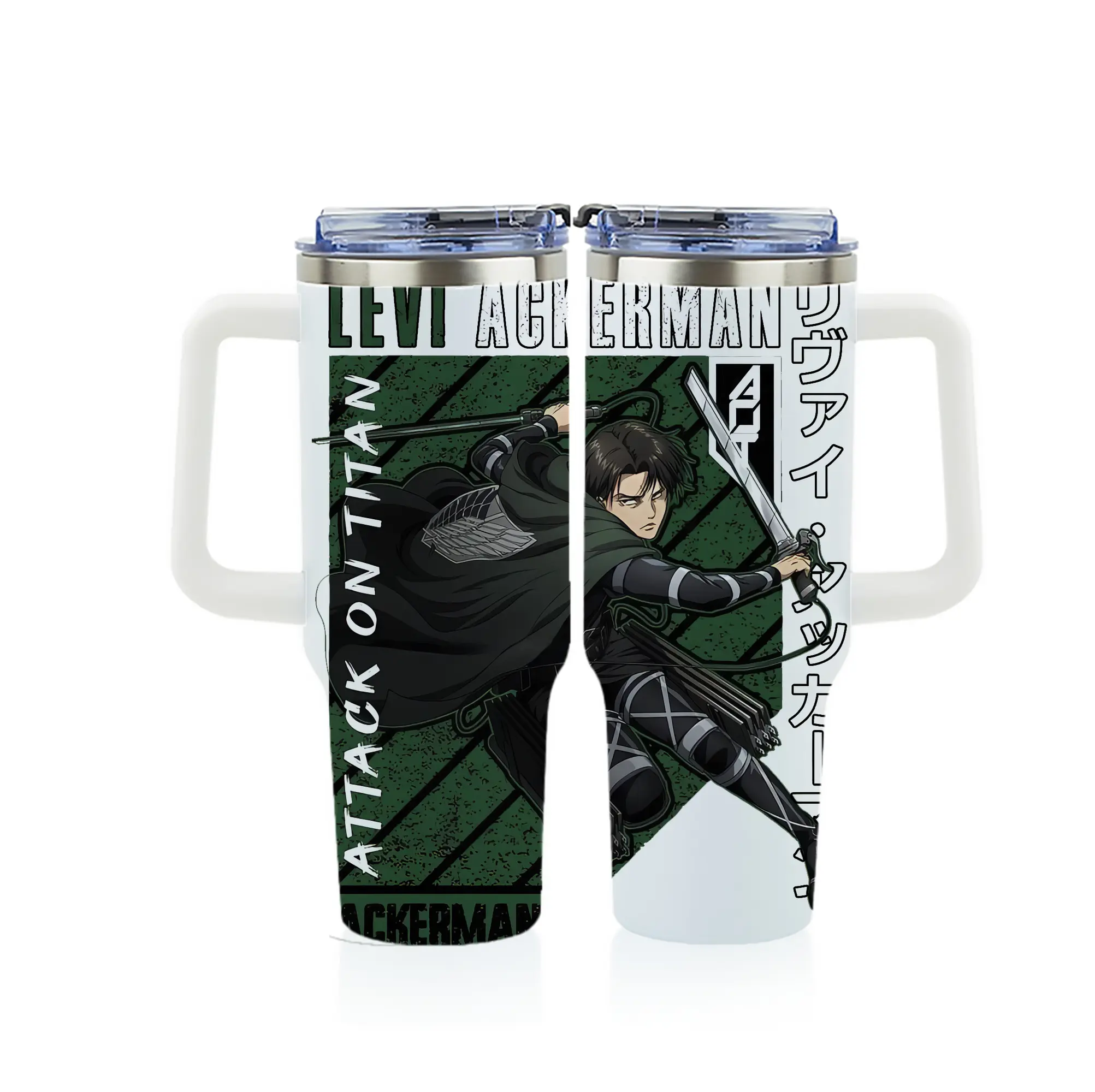 進撃の巨人 グッズ リヴァイ・アッカーマン - 1200mL フルプリント車用タンブラー ・ 304ステンレス 内側 ・ 201ステンレス 外側 ・ 保温 保冷 ・ 通勤 ドライブ アウトドア用