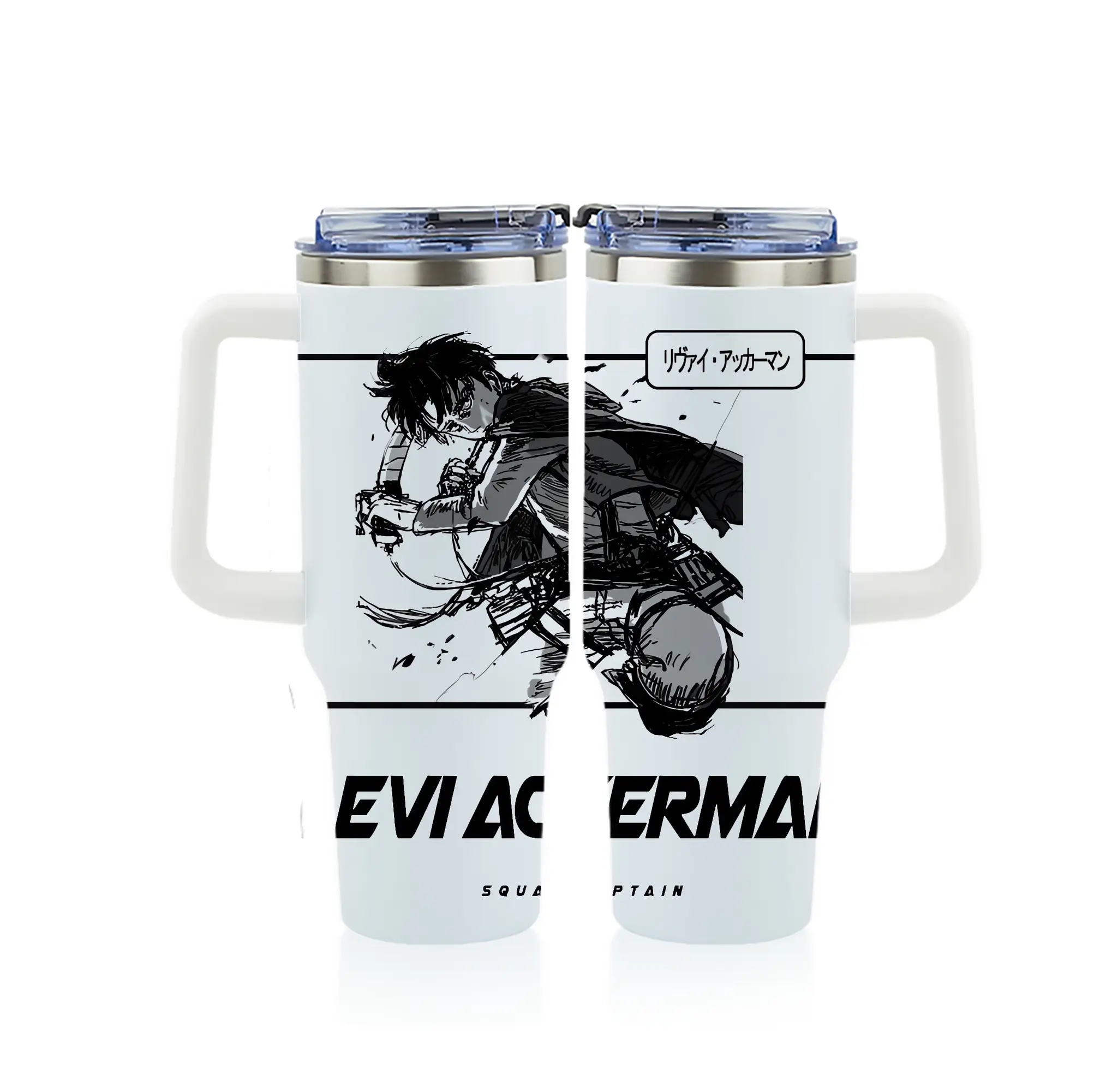 進撃の巨人 グッズ リヴァイ・アッカーマン - 1200mL フルプリント車用タンブラー ・ 304ステンレス 内側 ・ 201ステンレス 外側 ・ 保温 保冷 ・ 通勤 ドライブ アウトドア用