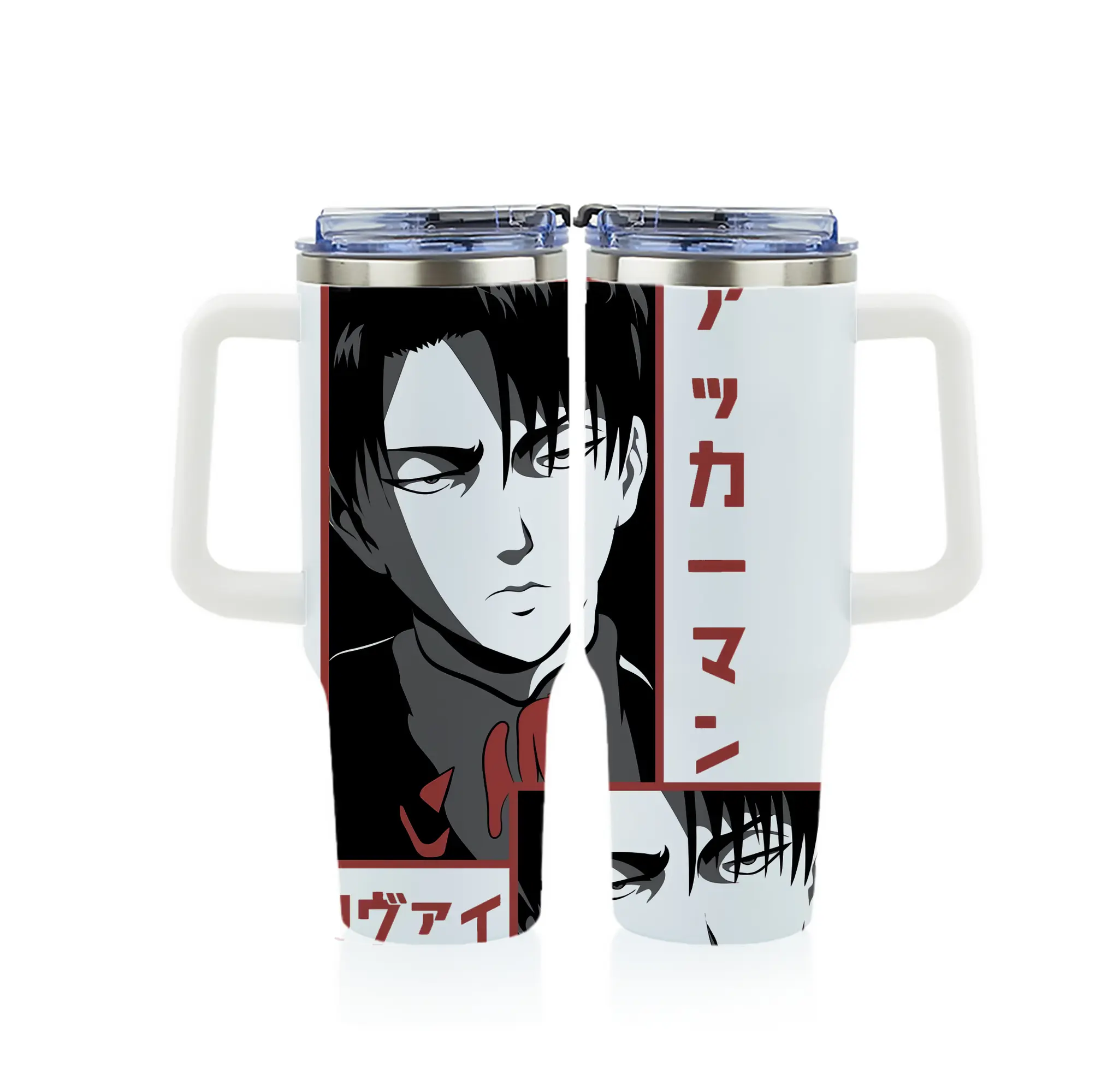 進撃の巨人 グッズ リヴァイ・アッカーマン - 1200mL フルプリント車用タンブラー ・ 304ステンレス 内側 ・ 201ステンレス 外側 ・ 保温 保冷 ・ 通勤 ドライブ アウトドア用