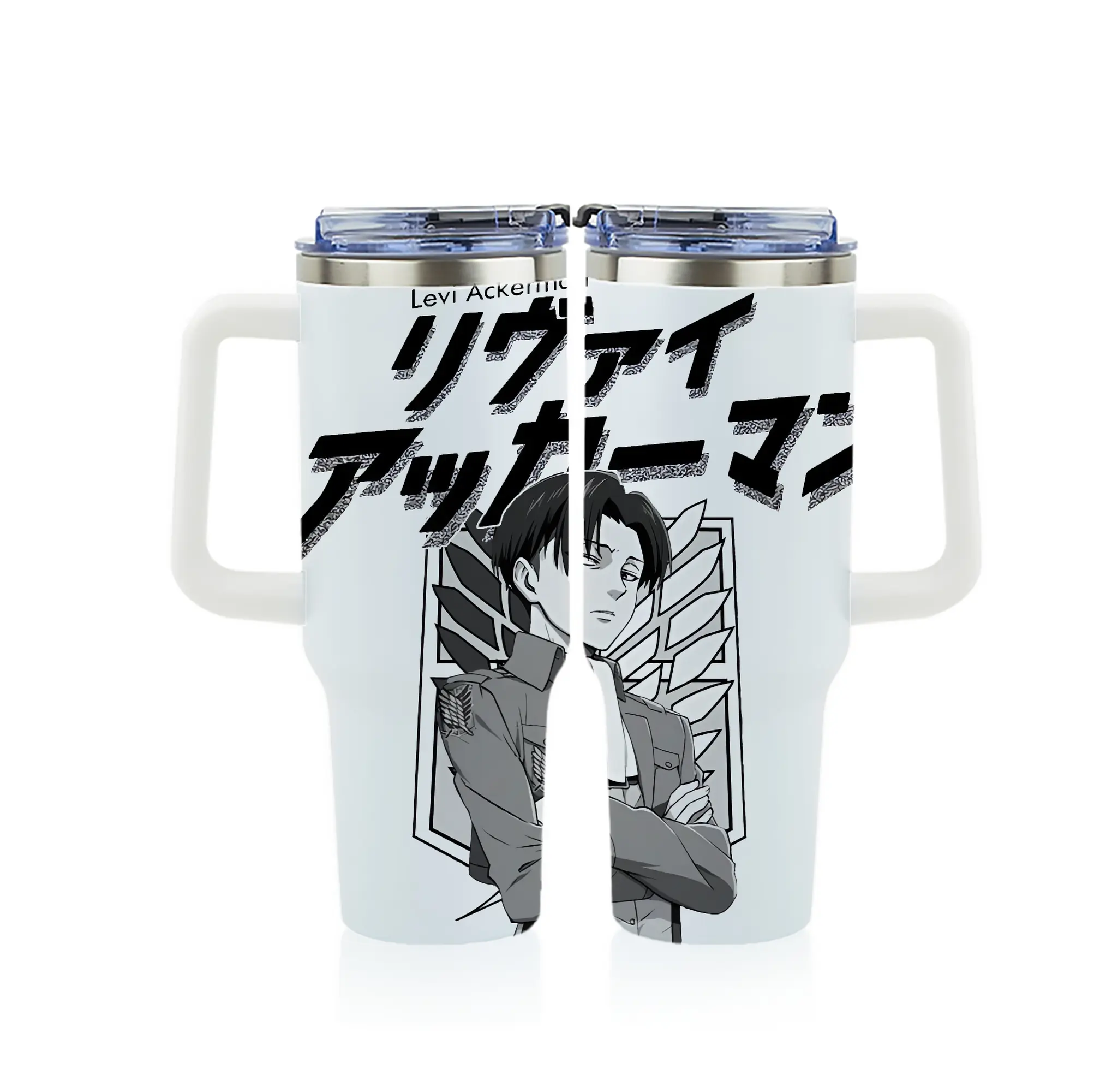 進撃の巨人 グッズ リヴァイ・アッカーマン - 1200mL フルプリント車用タンブラー ・ 304ステンレス 内側 ・ 201ステンレス 外側 ・ 保温 保冷 ・ 通勤 ドライブ アウトドア用