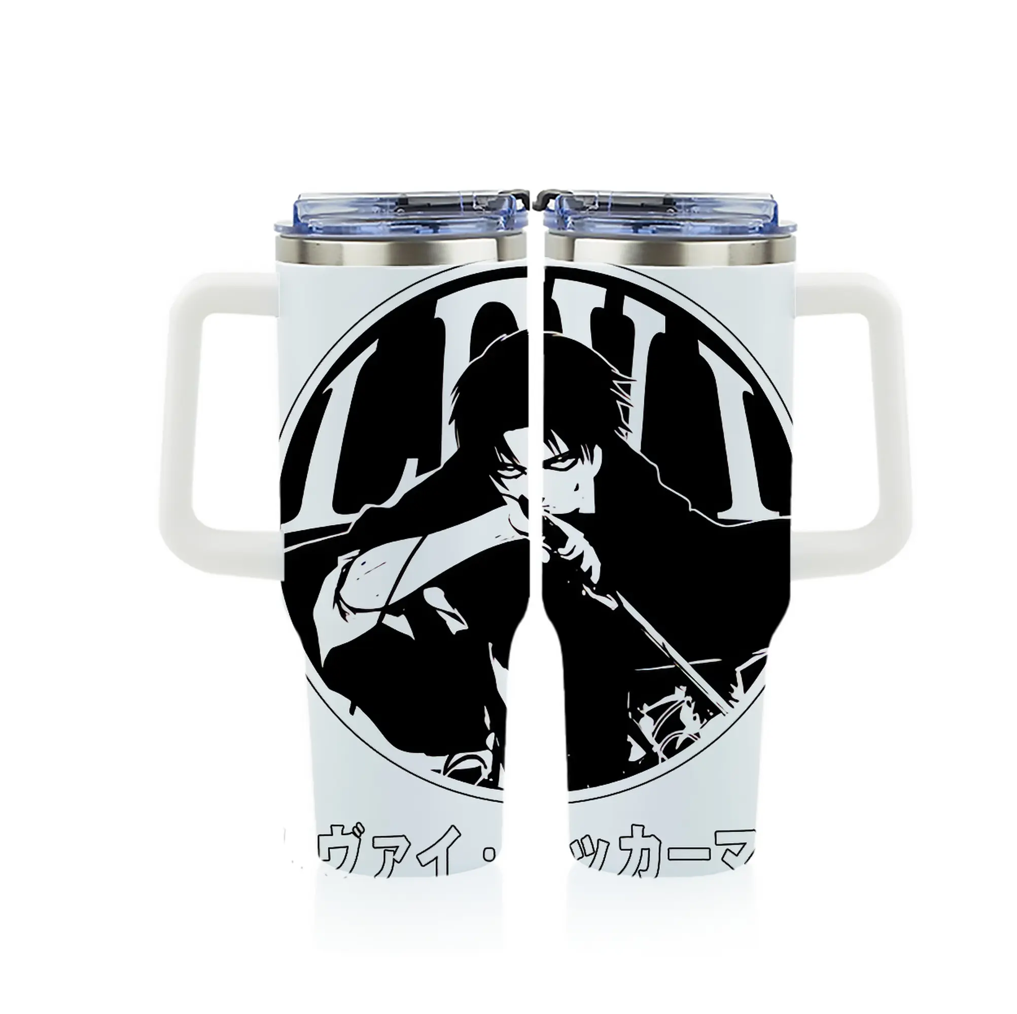 進撃の巨人 グッズ リヴァイ・アッカーマン - 1200mL フルプリント車用タンブラー ・ 304ステンレス 内側 ・ 201ステンレス 外側 ・ 保温 保冷 ・ 通勤 ドライブ アウトドア用