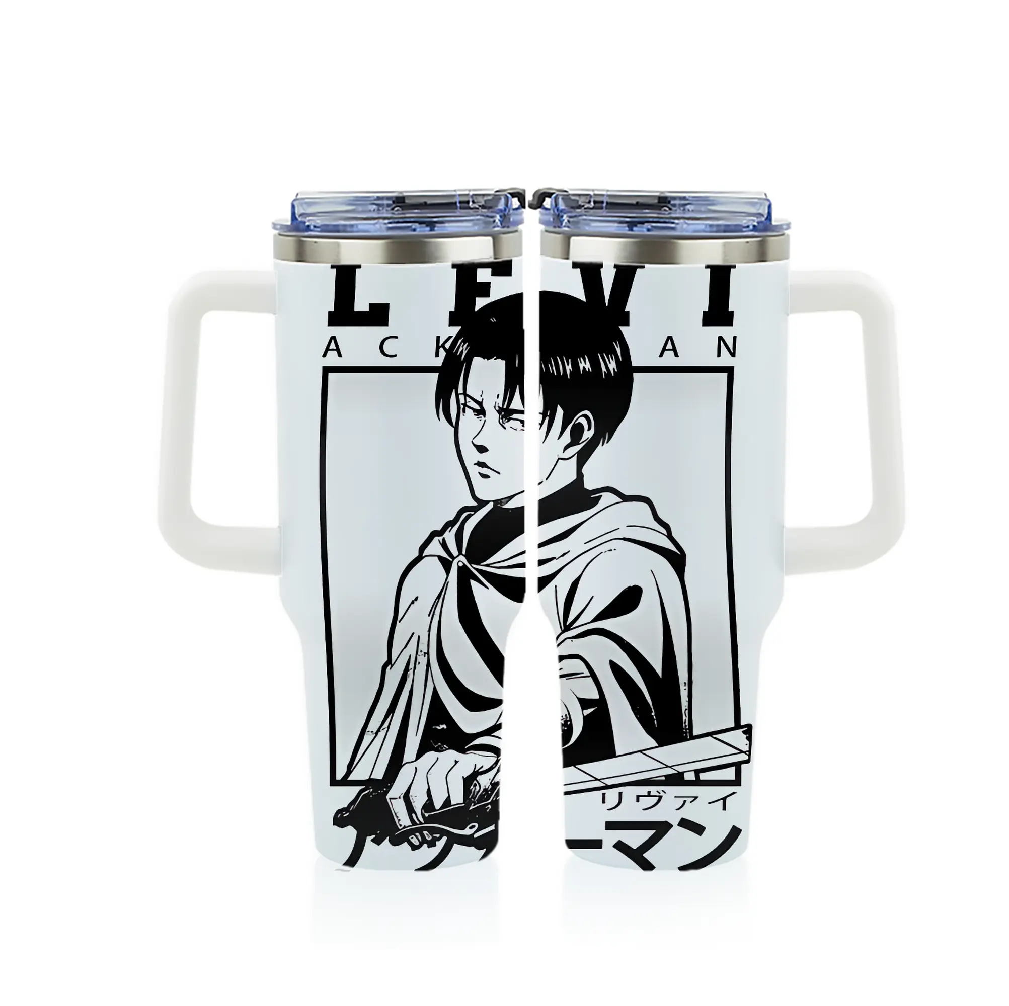 進撃の巨人 グッズ リヴァイ・アッカーマン - 1200mL フルプリント車用タンブラー ・ 304ステンレス 内側 ・ 201ステンレス 外側 ・ 保温 保冷 ・ 通勤 ドライブ アウトドア用