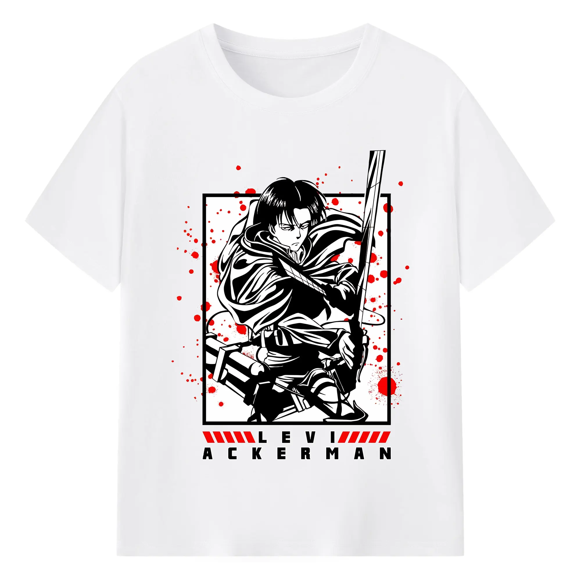 進撃の巨人 グッズ リヴァイ・アッカーマン - 綿100％ 半袖Tシャツ ・ フロントプリント ・ 快適 通気性 ・ 日常使い 散歩 スポーツ用