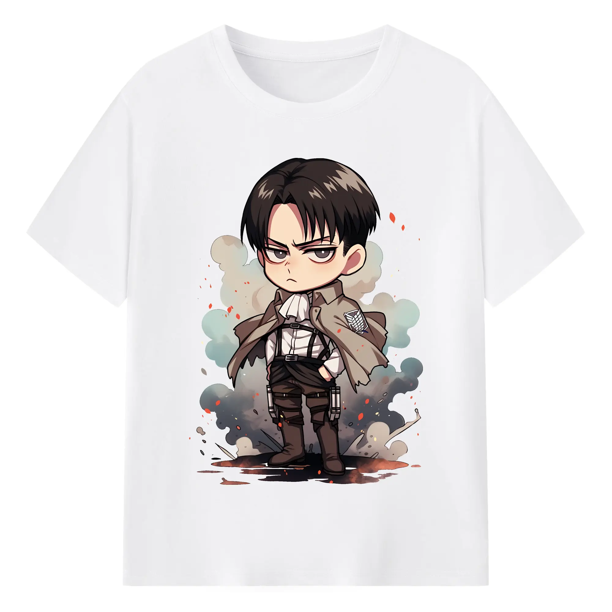 進撃の巨人 グッズ リヴァイ・アッカーマン - 綿100％ 半袖Tシャツ ・ フロントプリント ・ 快適 通気性 ・ 日常使い 散歩 スポーツ用