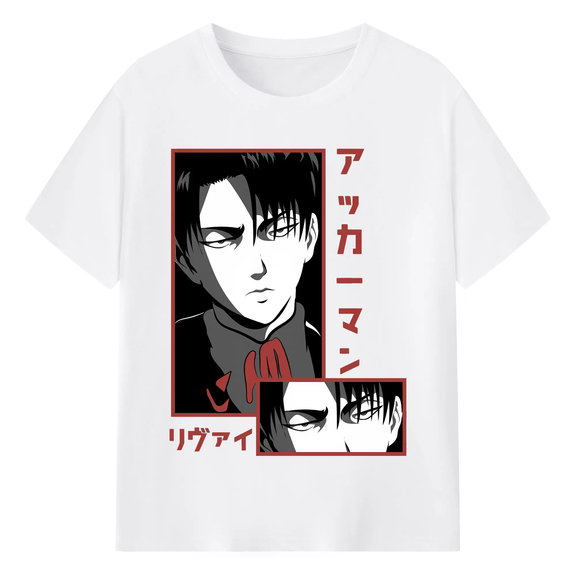 進撃の巨人 グッズ リヴァイ・アッカーマン - 綿100％ 半袖Tシャツ ・ フロントプリント ・ 快適 通気性 ・ 日常使い 散歩 スポーツ用