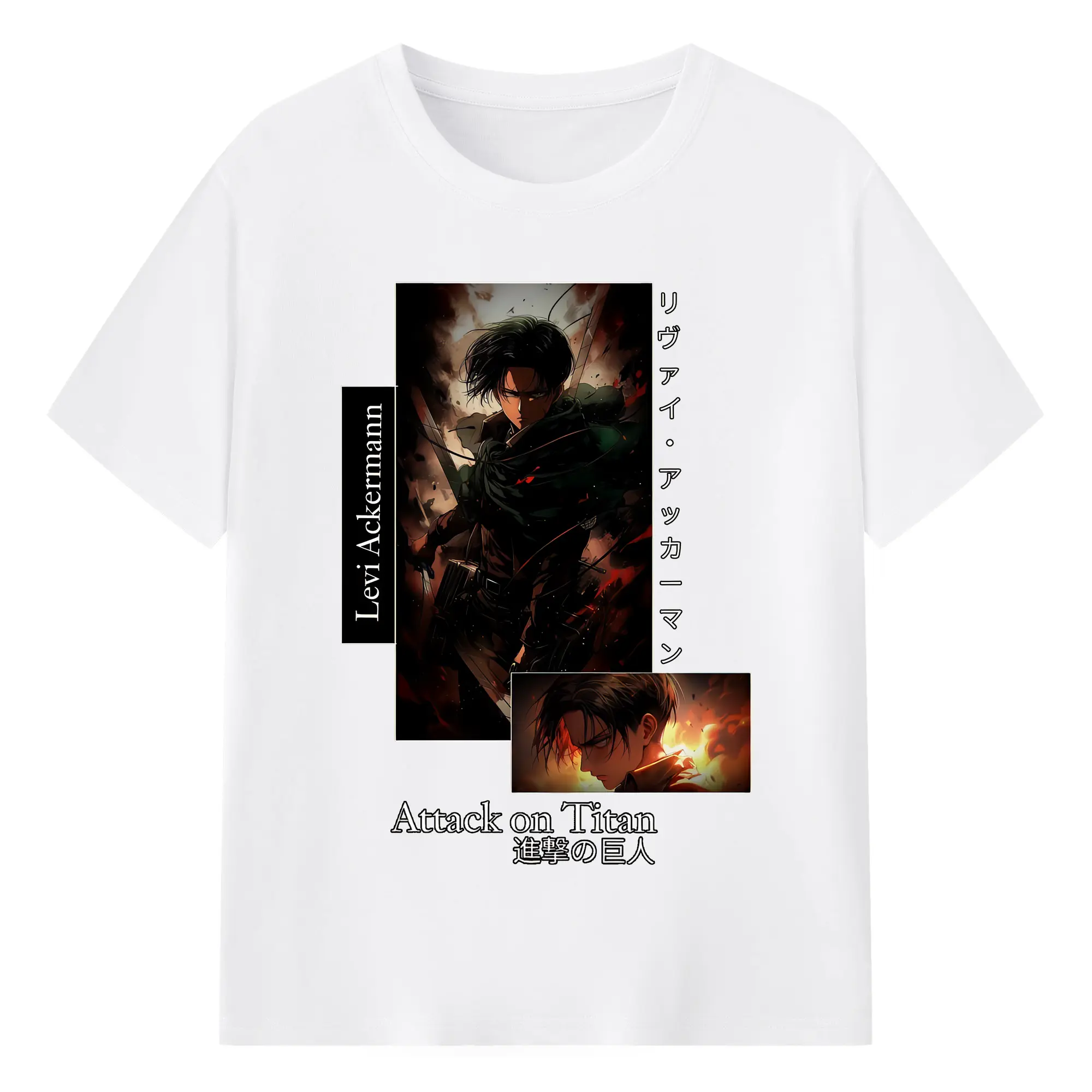 進撃の巨人 グッズ リヴァイ・アッカーマン - 綿100％ 半袖Tシャツ ・ フロントプリント ・ 快適 通気性 ・ 日常使い 散歩 スポーツ用