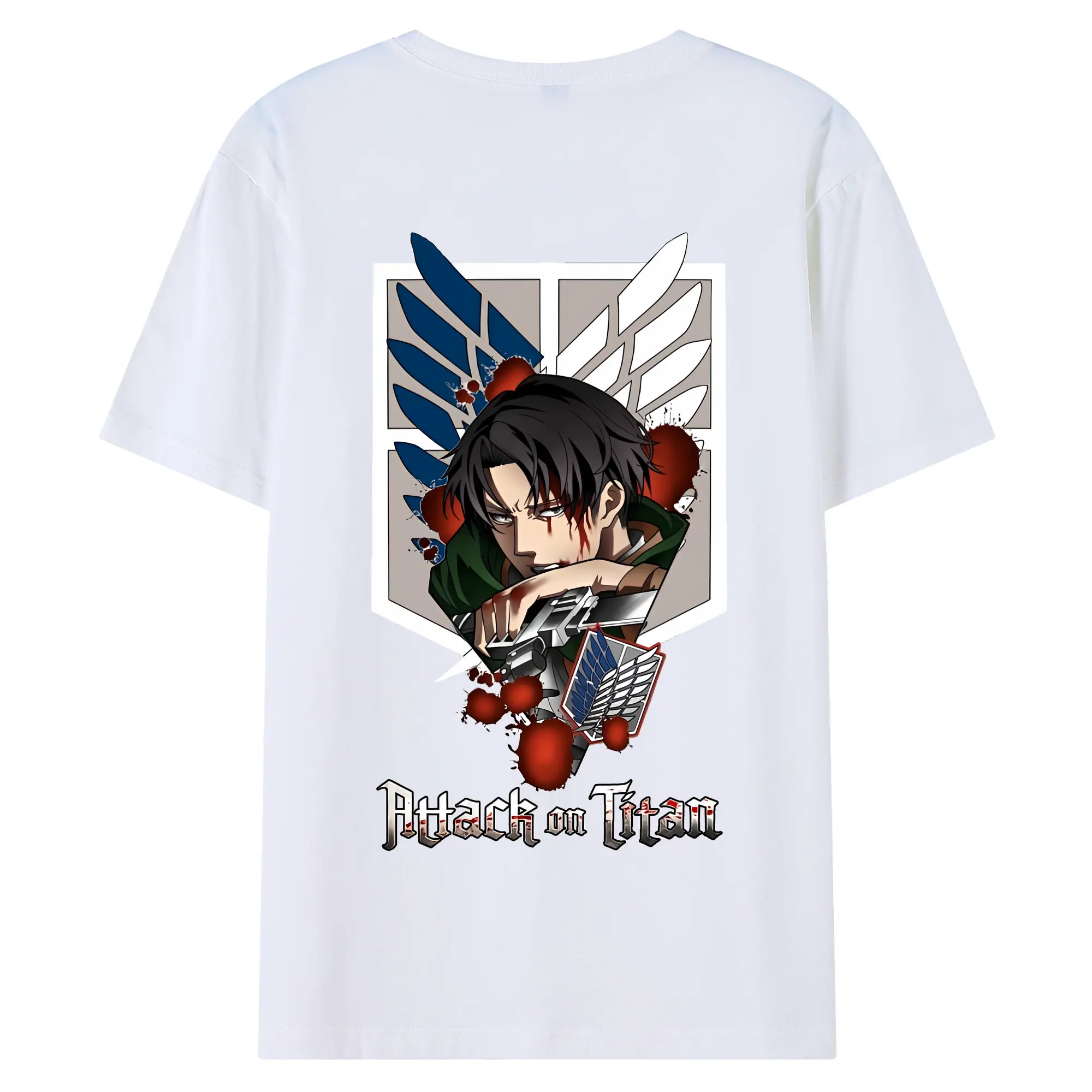 進撃の巨人 グッズ リヴァイ・アッカーマン - 綿100％ 半袖Tシャツ ・ バックプリント ・ 快適 通気性 ・ 日常使い 散歩 スポーツ用