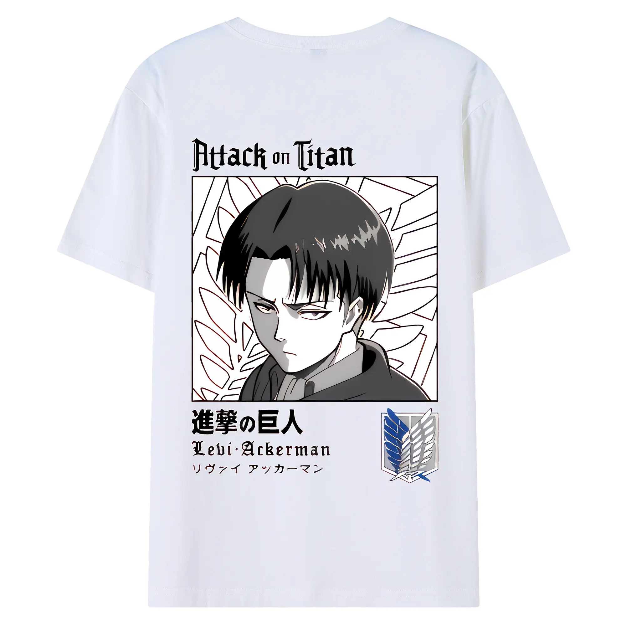 進撃の巨人 グッズ リヴァイ・アッカーマン - 綿100％ 半袖Tシャツ ・ バックプリント ・ 快適 通気性 ・ 日常使い 散歩 スポーツ用