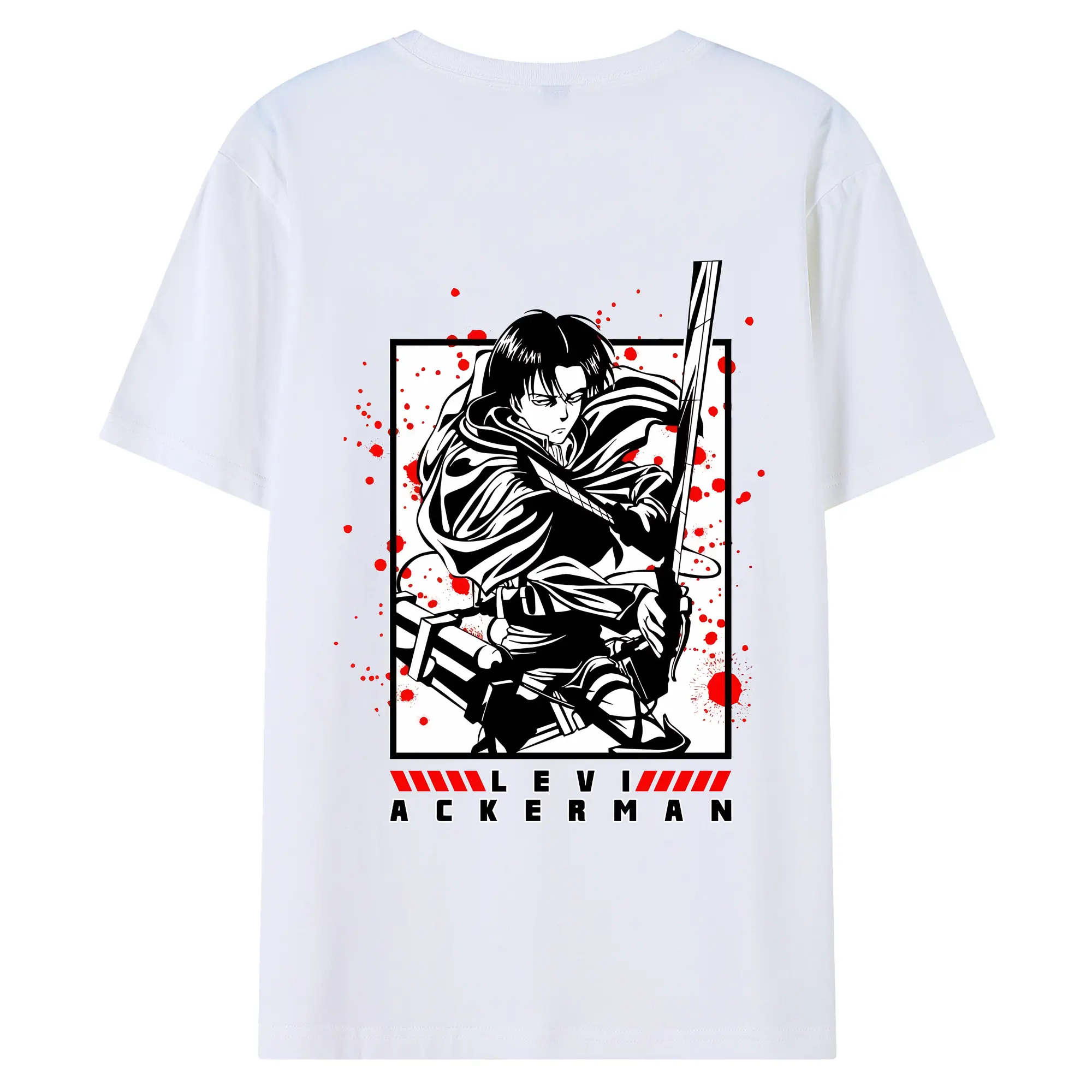 進撃の巨人 グッズ リヴァイ・アッカーマン - 綿100％ 半袖Tシャツ ・ バックプリント ・ 快適 通気性 ・ 日常使い 散歩 スポーツ用