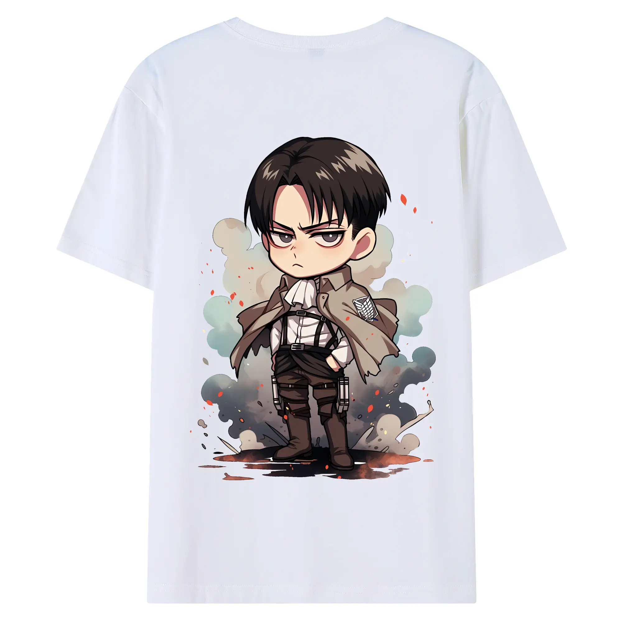 進撃の巨人 グッズ リヴァイ・アッカーマン - 綿100％ 半袖Tシャツ ・ バックプリント ・ 快適 通気性 ・ 日常使い 散歩 スポーツ用