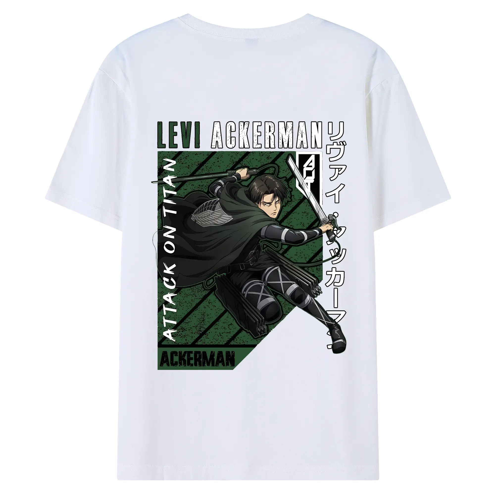 進撃の巨人 グッズ リヴァイ・アッカーマン - 綿100％ 半袖Tシャツ ・ バックプリント ・ 快適 通気性 ・ 日常使い 散歩 スポーツ用