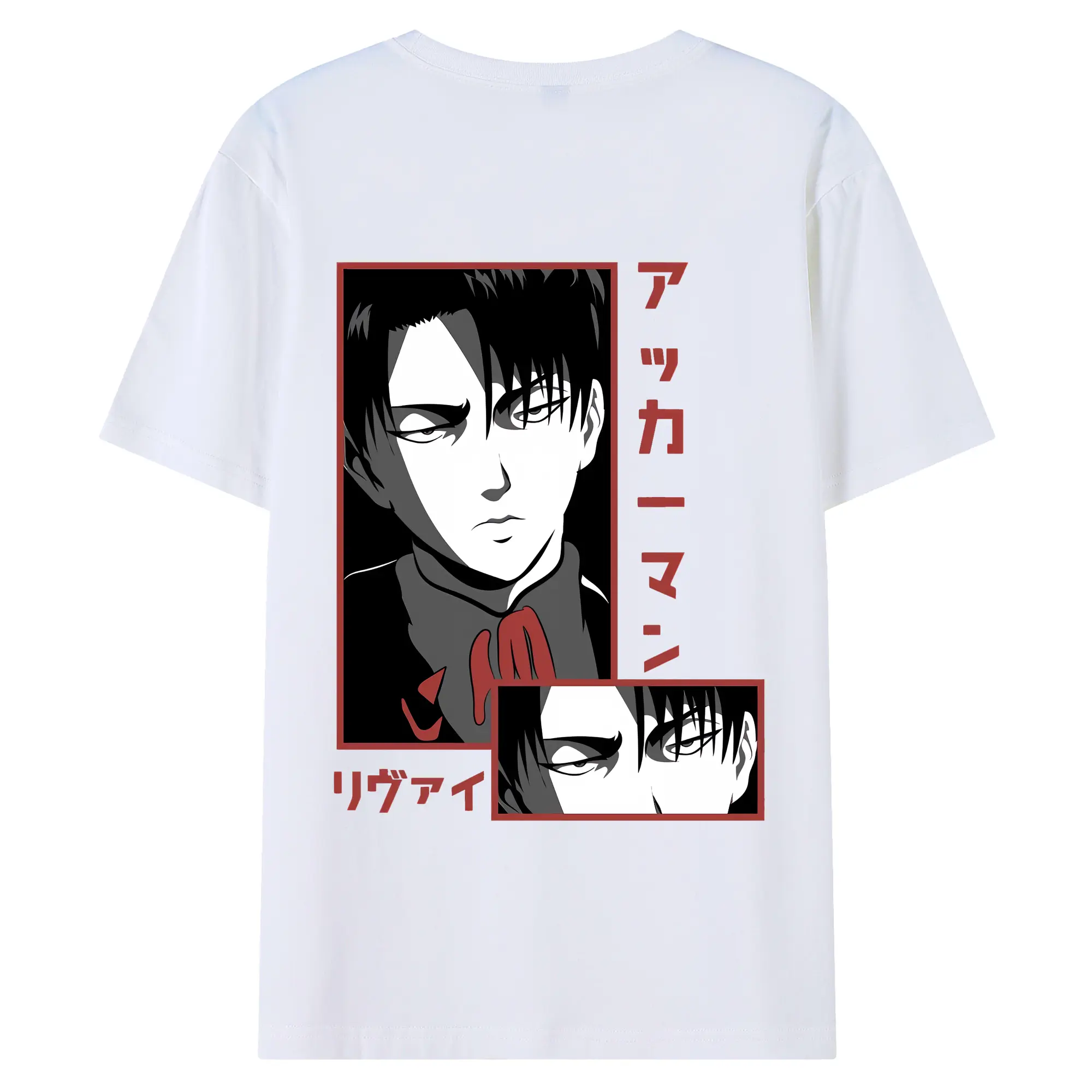 進撃の巨人 グッズ リヴァイ・アッカーマン - 綿100％ 半袖Tシャツ ・ バックプリント ・ 快適 通気性 ・ 日常使い 散歩 スポーツ用