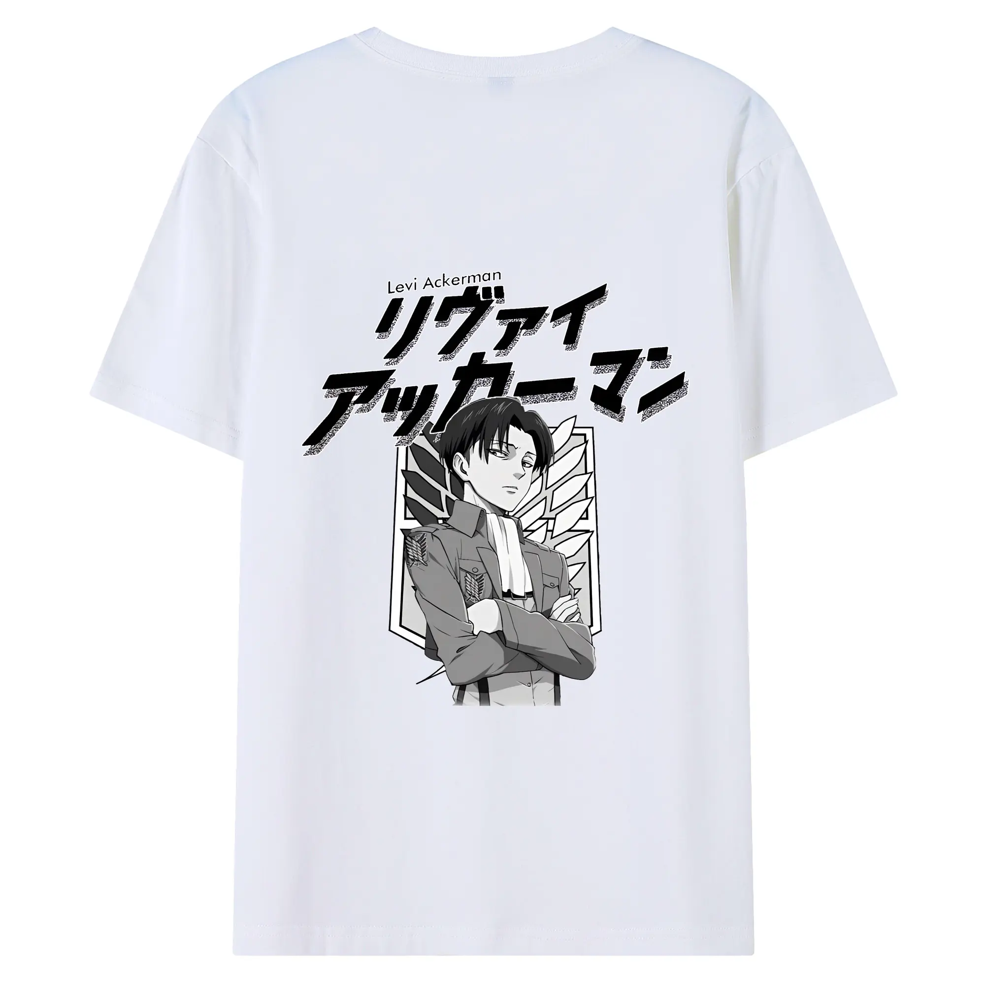 進撃の巨人 グッズ リヴァイ・アッカーマン - 綿100％ 半袖Tシャツ ・ バックプリント ・ 快適 通気性 ・ 日常使い 散歩 スポーツ用