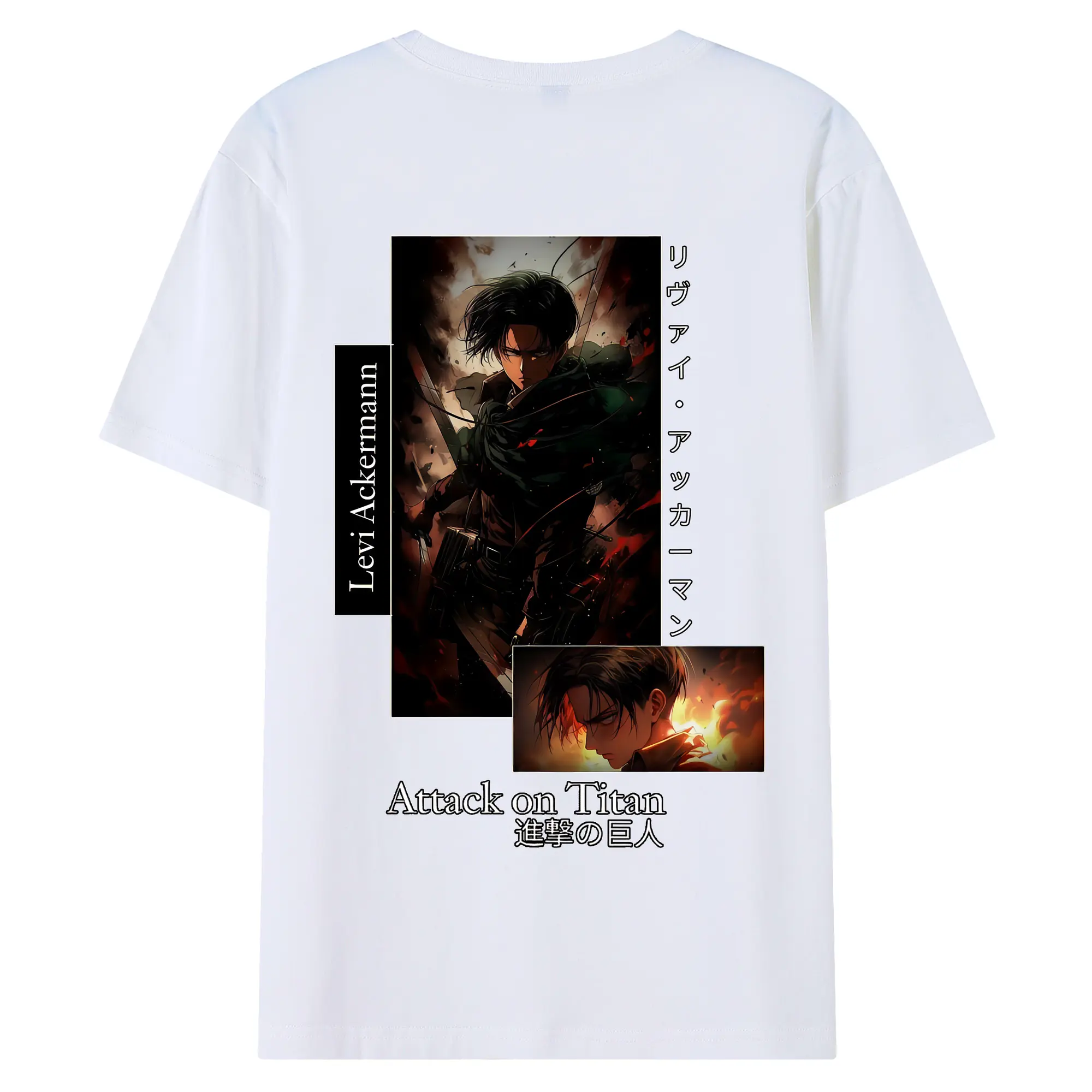 進撃の巨人 グッズ リヴァイ・アッカーマン - 綿100％ 半袖Tシャツ ・ バックプリント ・ 快適 通気性 ・ 日常使い 散歩 スポーツ用