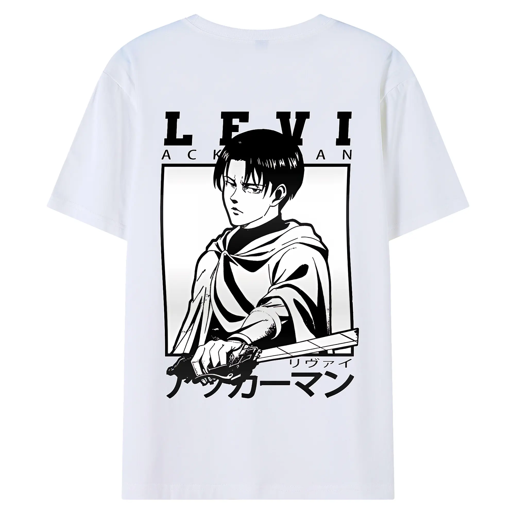 進撃の巨人 グッズ リヴァイ・アッカーマン - 綿100％ 半袖Tシャツ ・ バックプリント ・ 快適 通気性 ・ 日常使い 散歩 スポーツ用