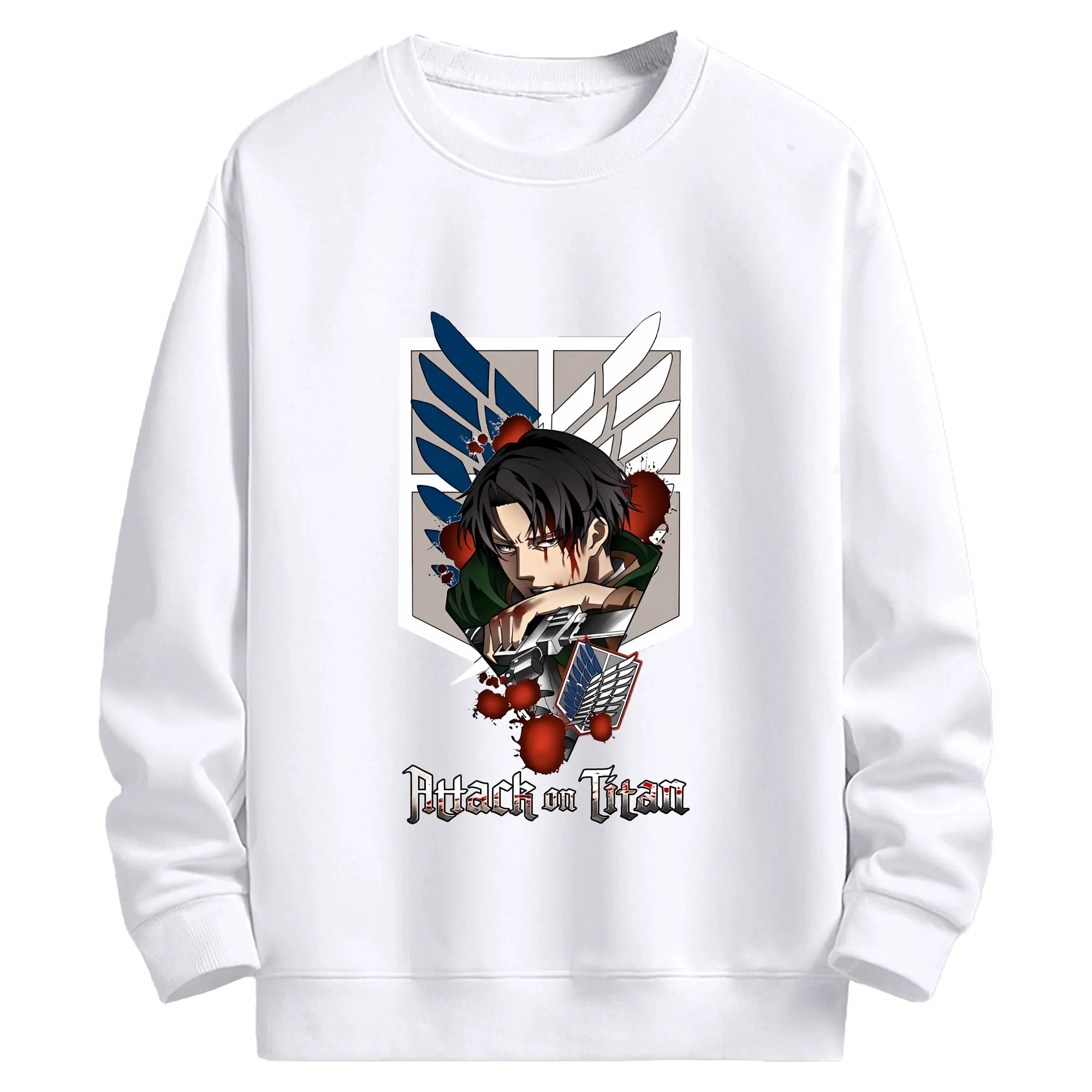 進撃の巨人 グッズ リヴァイ・アッカーマン - 高品質 クルーネック スウェット ・ コットン59％ ポリエステル41％ ・ ユニセックス 長袖 トレーナー ・ カジュアル デイリー スポーツ 散歩用