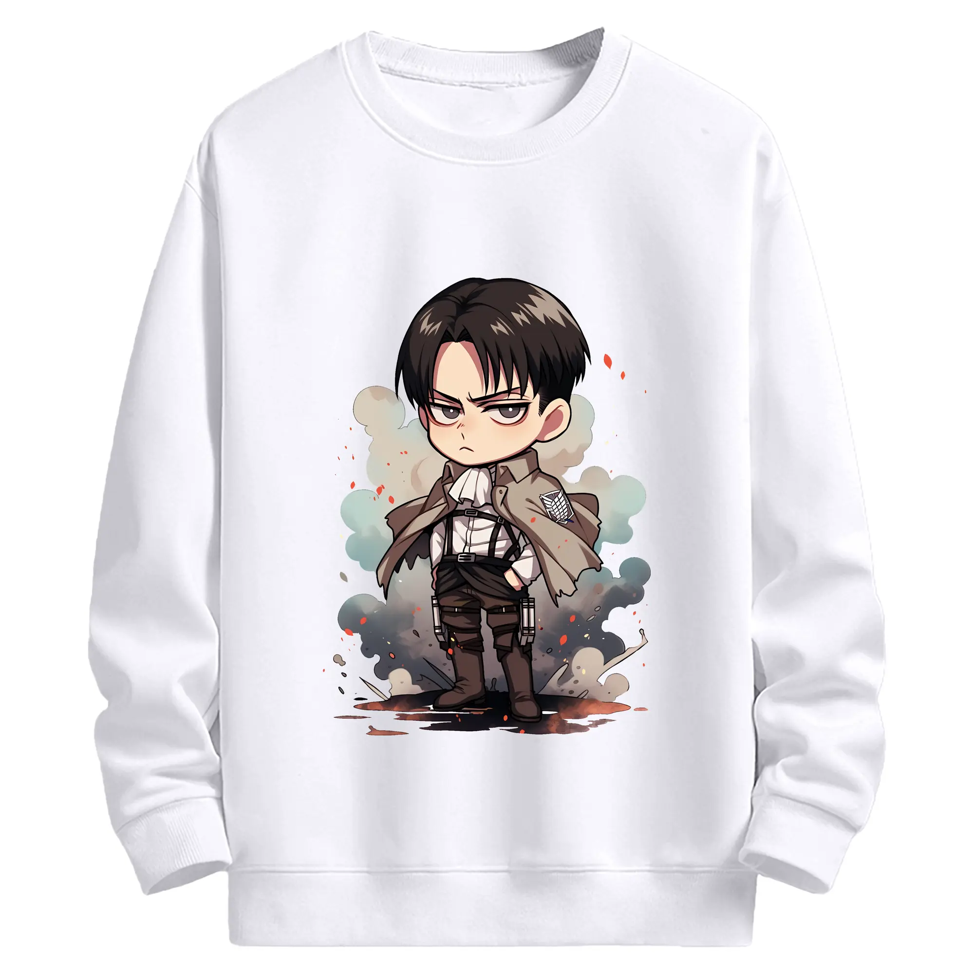 進撃の巨人 グッズ リヴァイ・アッカーマン - 高品質 クルーネック スウェット ・ コットン59％ ポリエステル41％ ・ ユニセックス 長袖 トレーナー ・ カジュアル デイリー スポーツ 散歩用