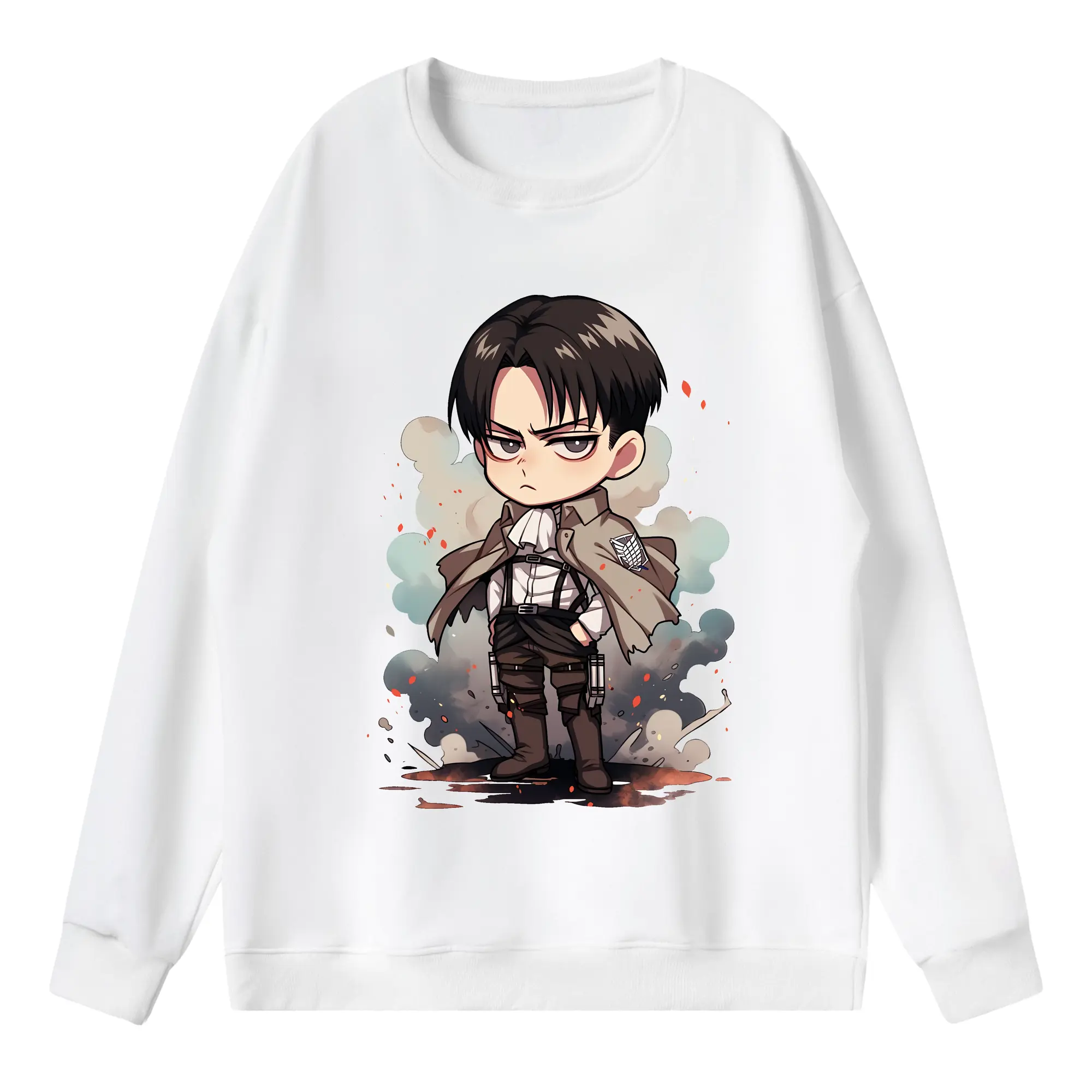 進撃の巨人 グッズ リヴァイ・アッカーマン - 薄手 クルーネック スウェット 裏毛260g · ポリエステル 春秋向け カジュアル 男女兼用 · トレーナー デイリー スポーツ 散歩に最適
