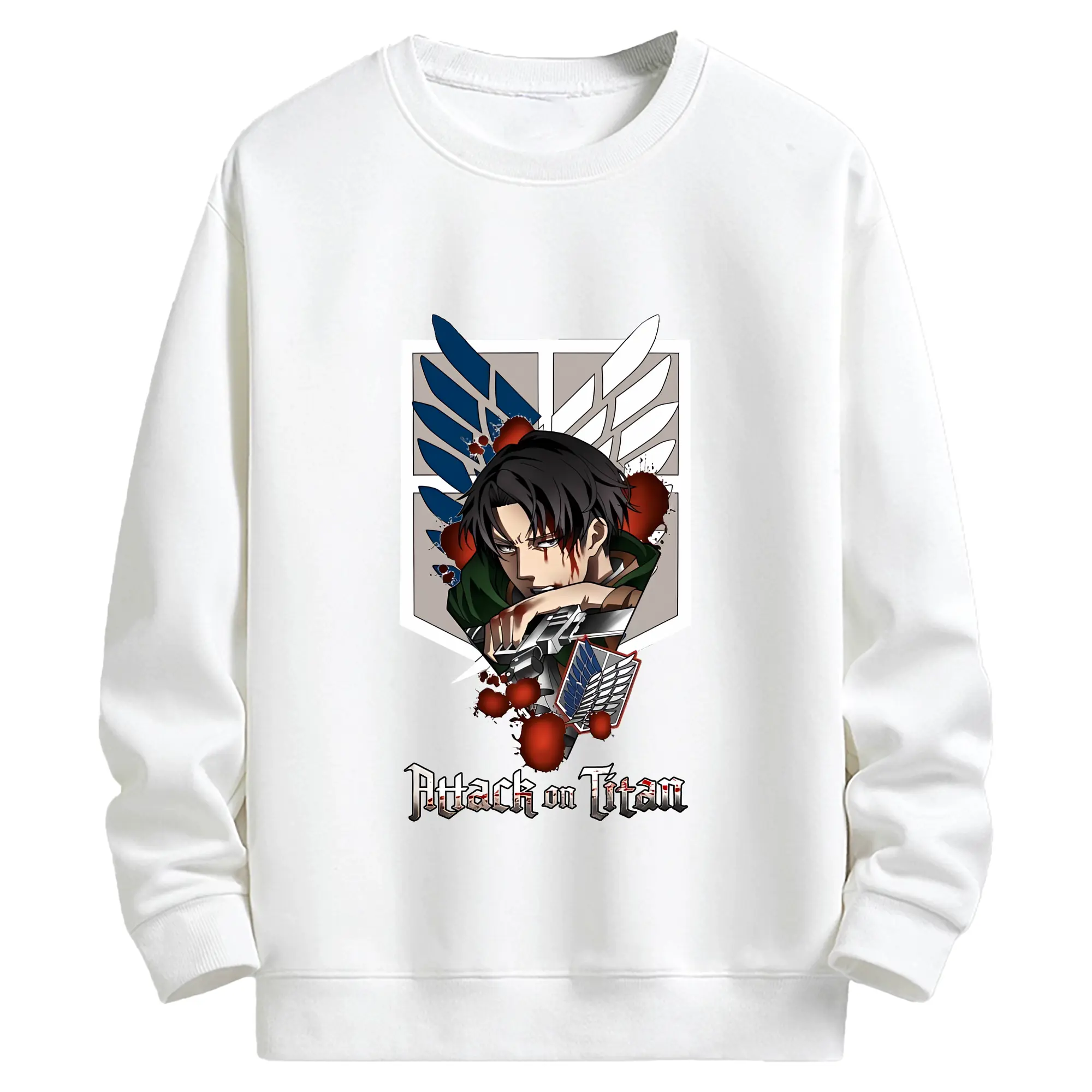 進撃の巨人 グッズ リヴァイ・アッカーマン - キッズ クルーネックスウェットシャツ ・ フロントプリント ・ 綿80％ ポリエステル20％ ・ 快適 通学 スポーツ 日常使い お散歩用