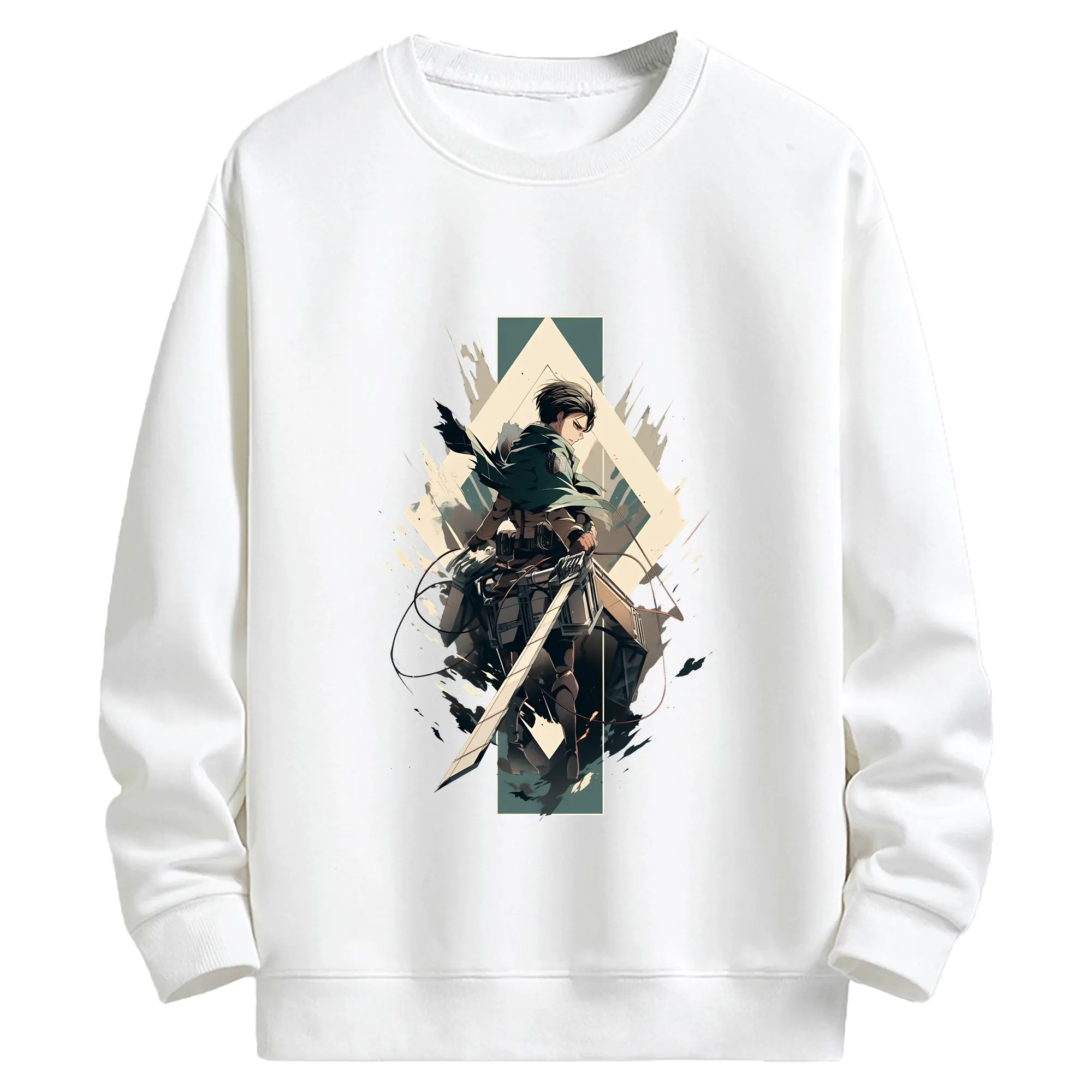 進撃の巨人 グッズ リヴァイ・アッカーマン - キッズ クルーネックスウェットシャツ ・ フロントプリント ・ 綿80％ ポリエステル20％ ・ 快適 通学 スポーツ 日常使い お散歩用