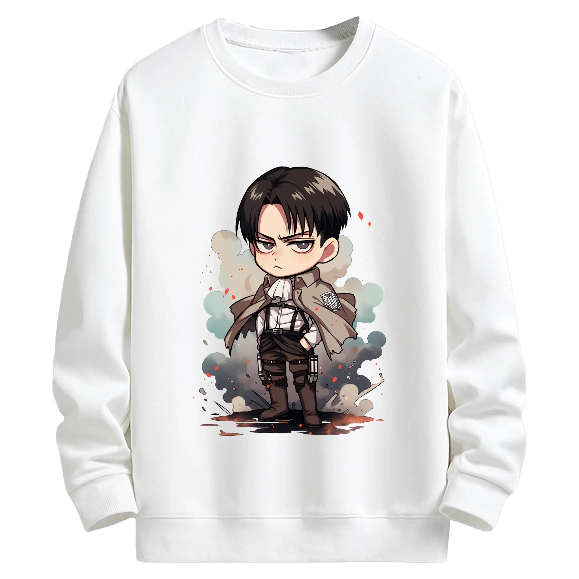 進撃の巨人 グッズ リヴァイ・アッカーマン - キッズ クルーネックスウェットシャツ ・ フロントプリント ・ 綿80％ ポリエステル20％ ・ 快適 通学 スポーツ 日常使い お散歩用