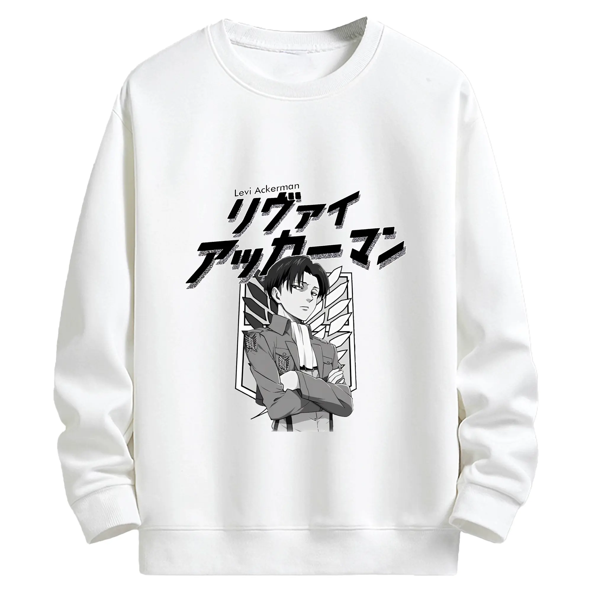 進撃の巨人 グッズ リヴァイ・アッカーマン - キッズ クルーネックスウェットシャツ ・ フロントプリント ・ 綿80％ ポリエステル20％ ・ 快適 通学 スポーツ 日常使い お散歩用