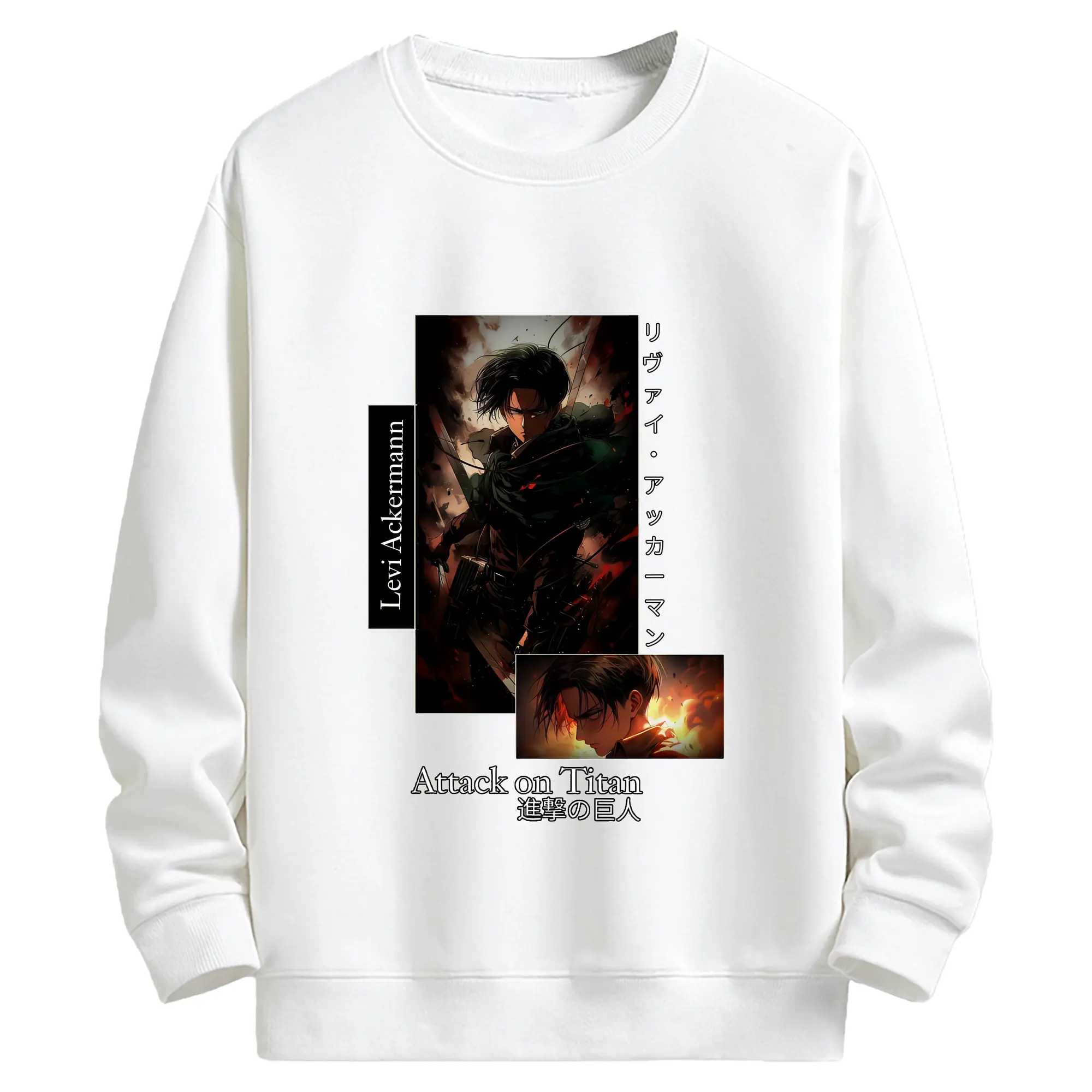 進撃の巨人 グッズ リヴァイ・アッカーマン - キッズ クルーネックスウェットシャツ ・ フロントプリント ・ 綿80％ ポリエステル20％ ・ 快適 通学 スポーツ 日常使い お散歩用