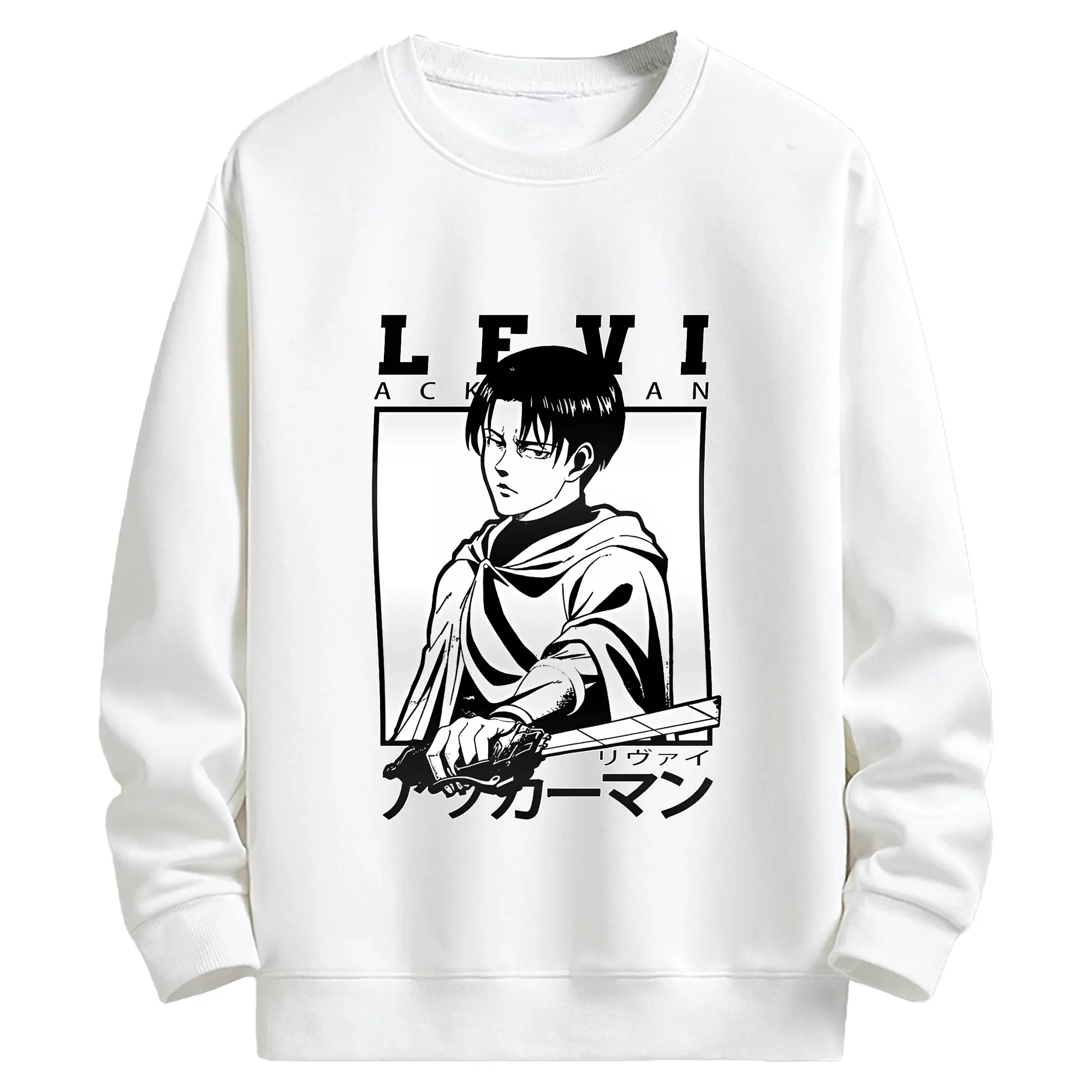 進撃の巨人 グッズ リヴァイ・アッカーマン - キッズ クルーネックスウェットシャツ ・ フロントプリント ・ 綿80％ ポリエステル20％ ・ 快適 通学 スポーツ 日常使い お散歩用