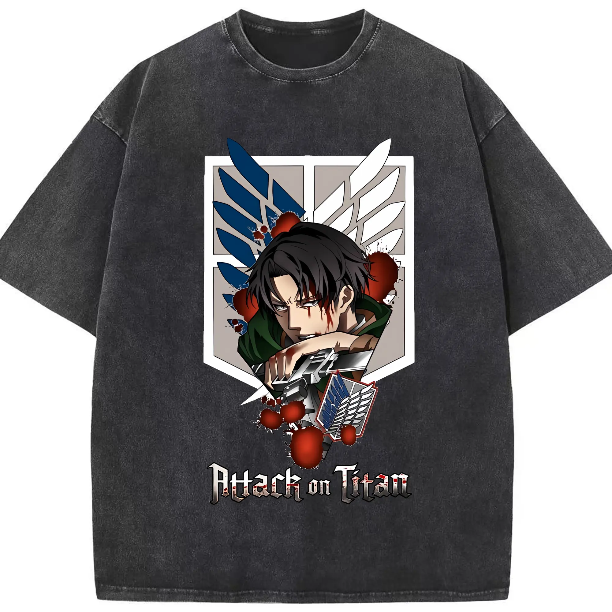 進撃の巨人 グッズ リヴァイ・アッカーマン - 綿100％ ヴィンテージ風 半袖Tシャツ ・ フロントプリント ・ 柔らか肌触り ・ 通気性 快適 ・ スポーツ カジュアル 外出用