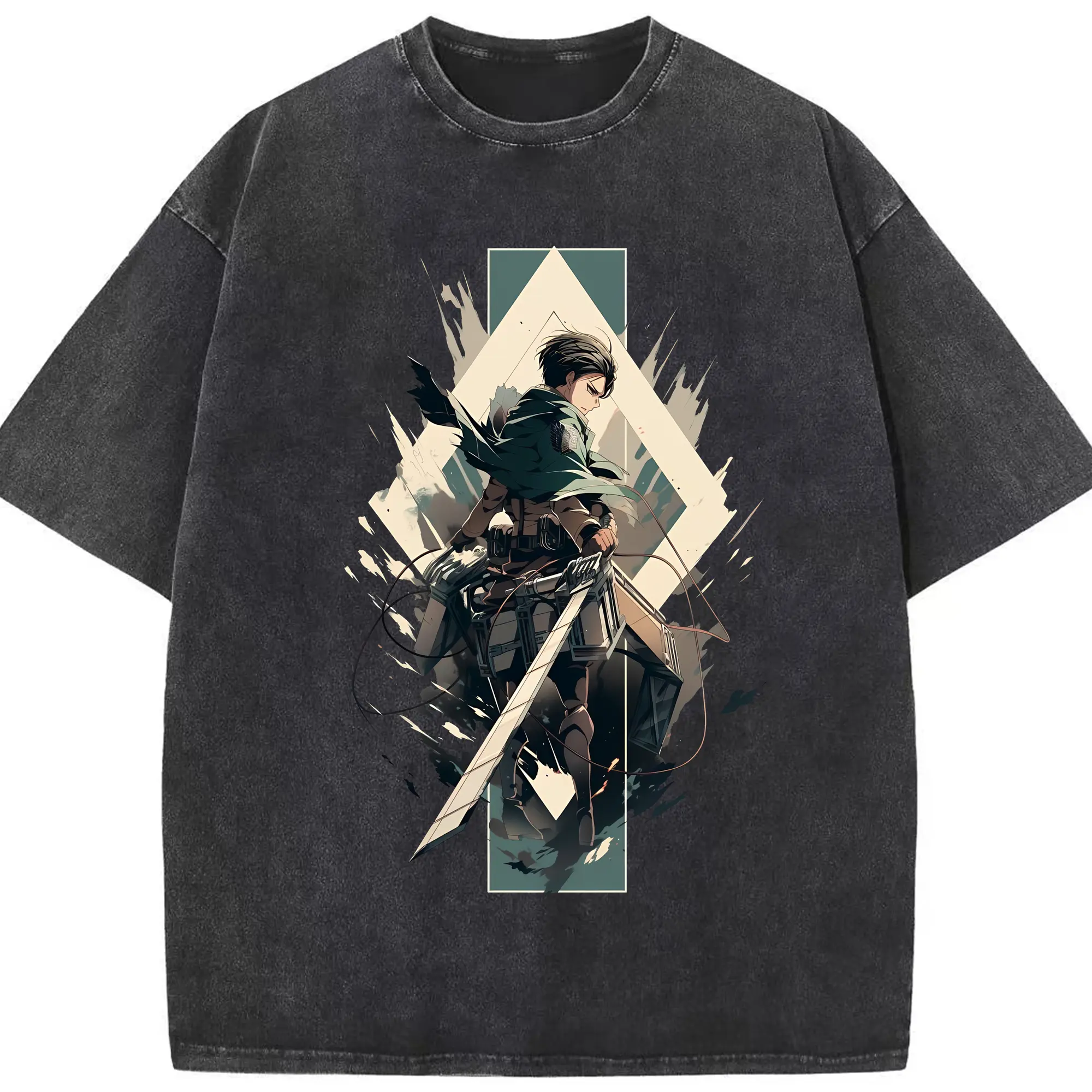 進撃の巨人 グッズ リヴァイ・アッカーマン - 綿100％ ヴィンテージ風 半袖Tシャツ ・ フロントプリント ・ 柔らか肌触り ・ 通気性 快適 ・ スポーツ カジュアル 外出用