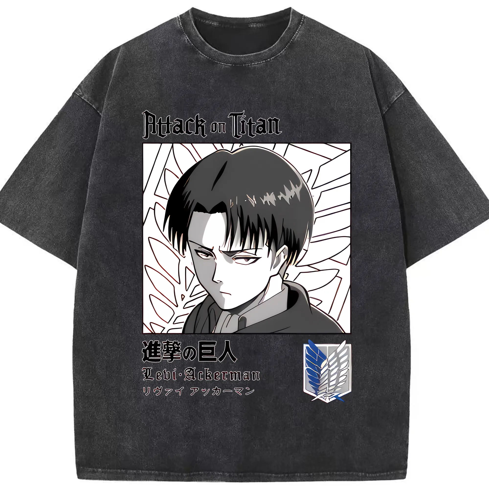 進撃の巨人 グッズ リヴァイ・アッカーマン - 綿100％ ヴィンテージ風 半袖Tシャツ ・ フロントプリント ・ 柔らか肌触り ・ 通気性 快適 ・ スポーツ カジュアル 外出用