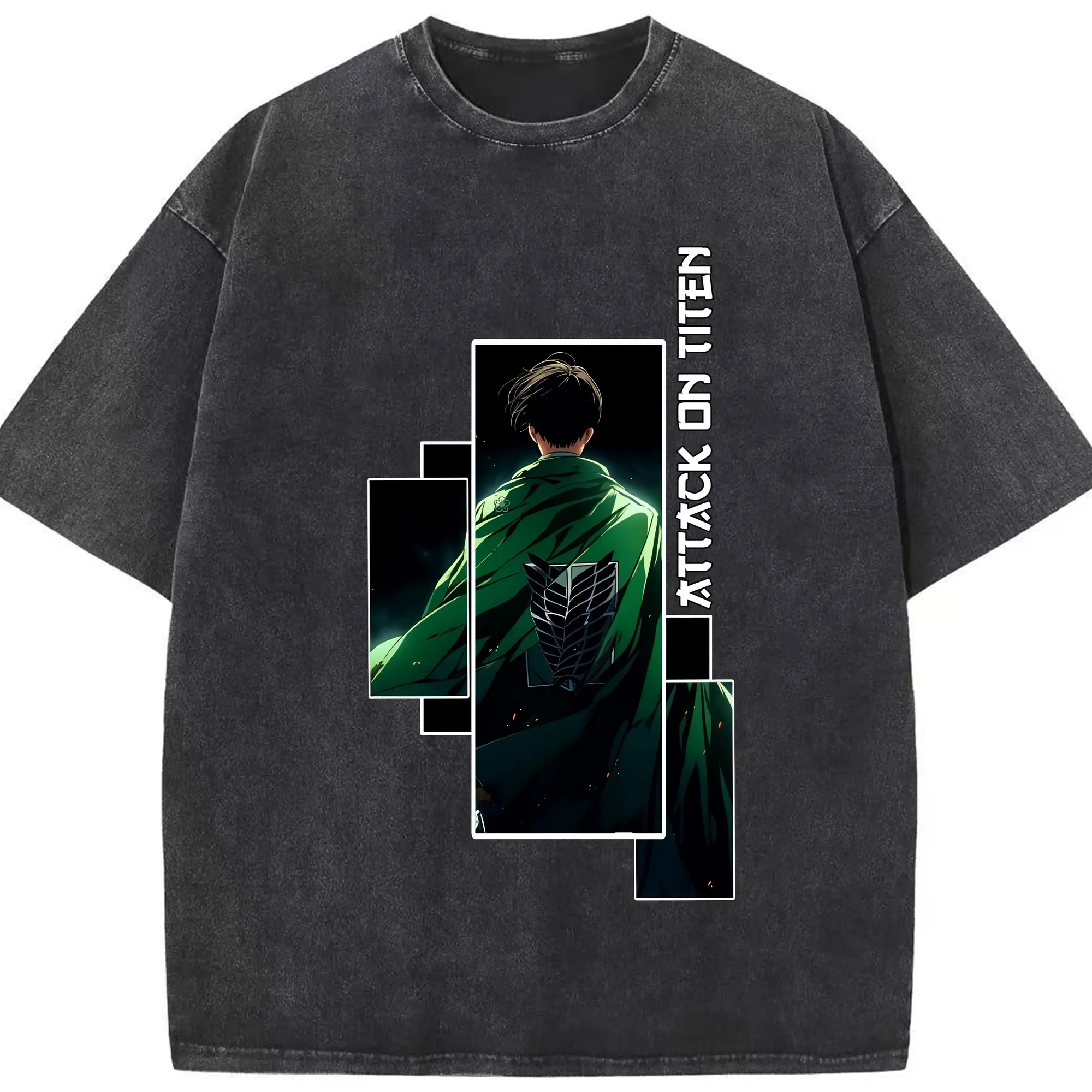 進撃の巨人 グッズ リヴァイ・アッカーマン - 綿100％ ヴィンテージ風 半袖Tシャツ ・ フロントプリント ・ 柔らか肌触り ・ 通気性 快適 ・ スポーツ カジュアル 外出用