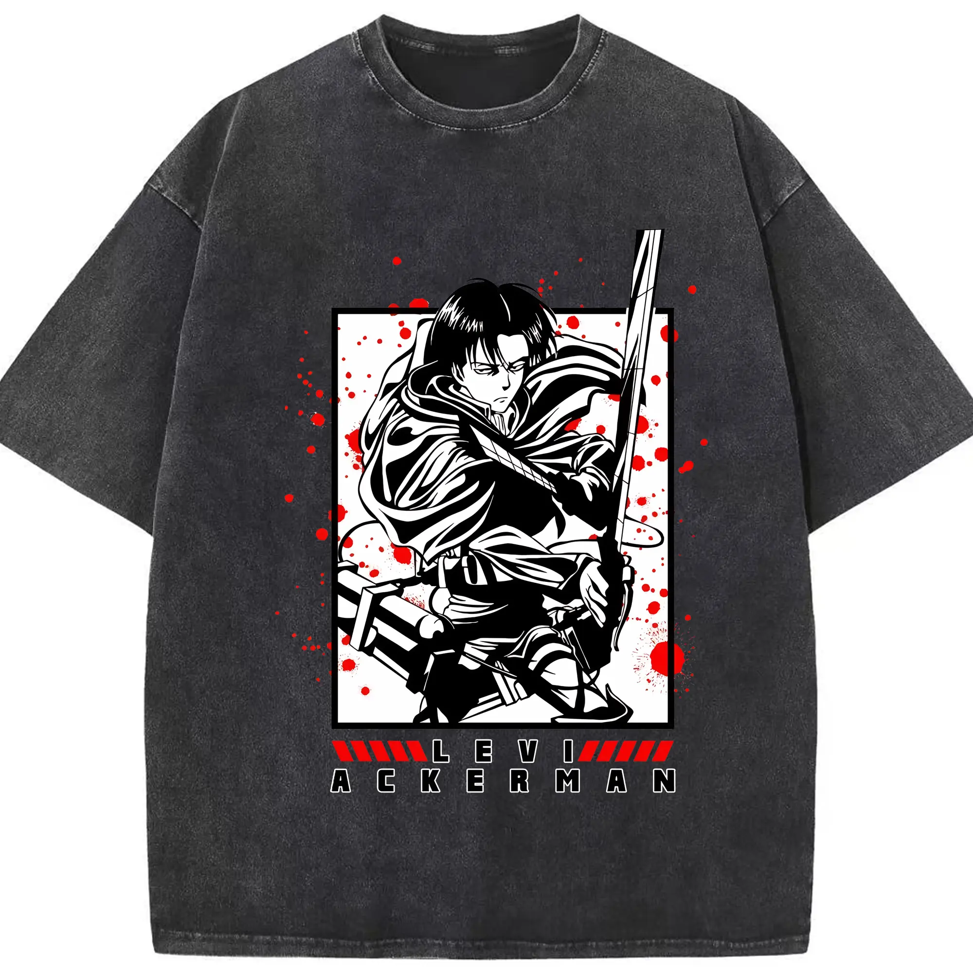 進撃の巨人 グッズ リヴァイ・アッカーマン - 綿100％ ヴィンテージ風 半袖Tシャツ ・ フロントプリント ・ 柔らか肌触り ・ 通気性 快適 ・ スポーツ カジュアル 外出用