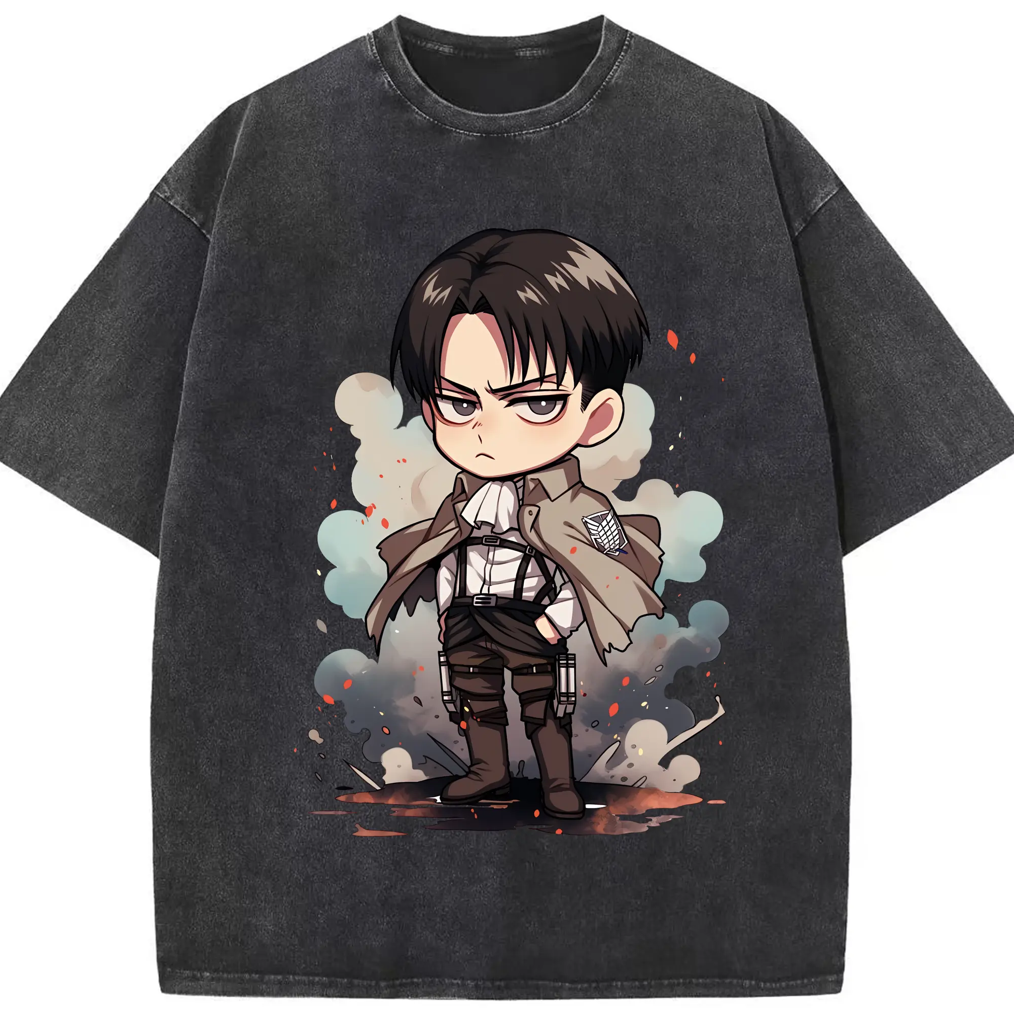 進撃の巨人 グッズ リヴァイ・アッカーマン - 綿100％ ヴィンテージ風 半袖Tシャツ ・ フロントプリント ・ 柔らか肌触り ・ 通気性 快適 ・ スポーツ カジュアル 外出用
