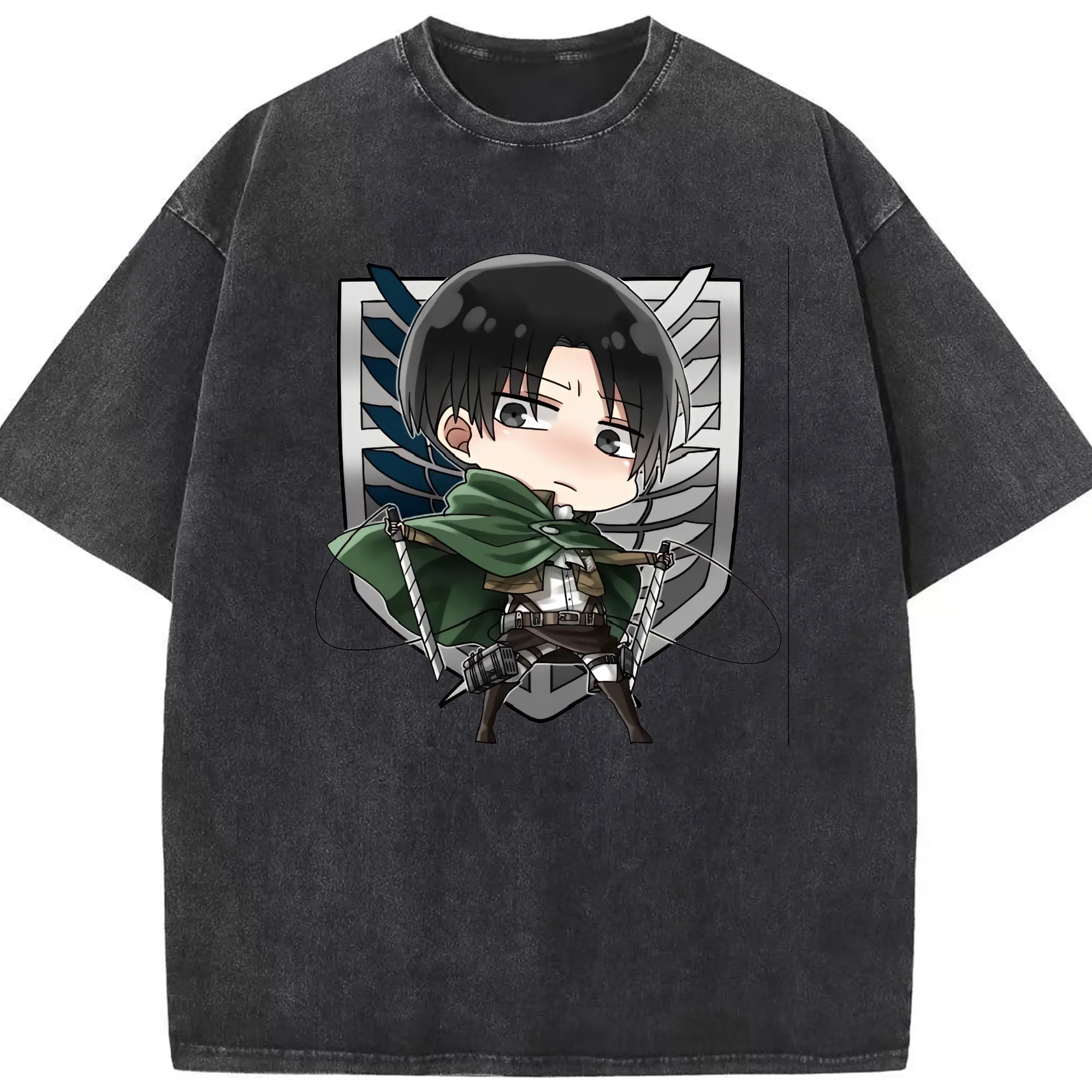 進撃の巨人 グッズ リヴァイ・アッカーマン - 綿100％ ヴィンテージ風 半袖Tシャツ ・ フロントプリント ・ 柔らか肌触り ・ 通気性 快適 ・ スポーツ カジュアル 外出用