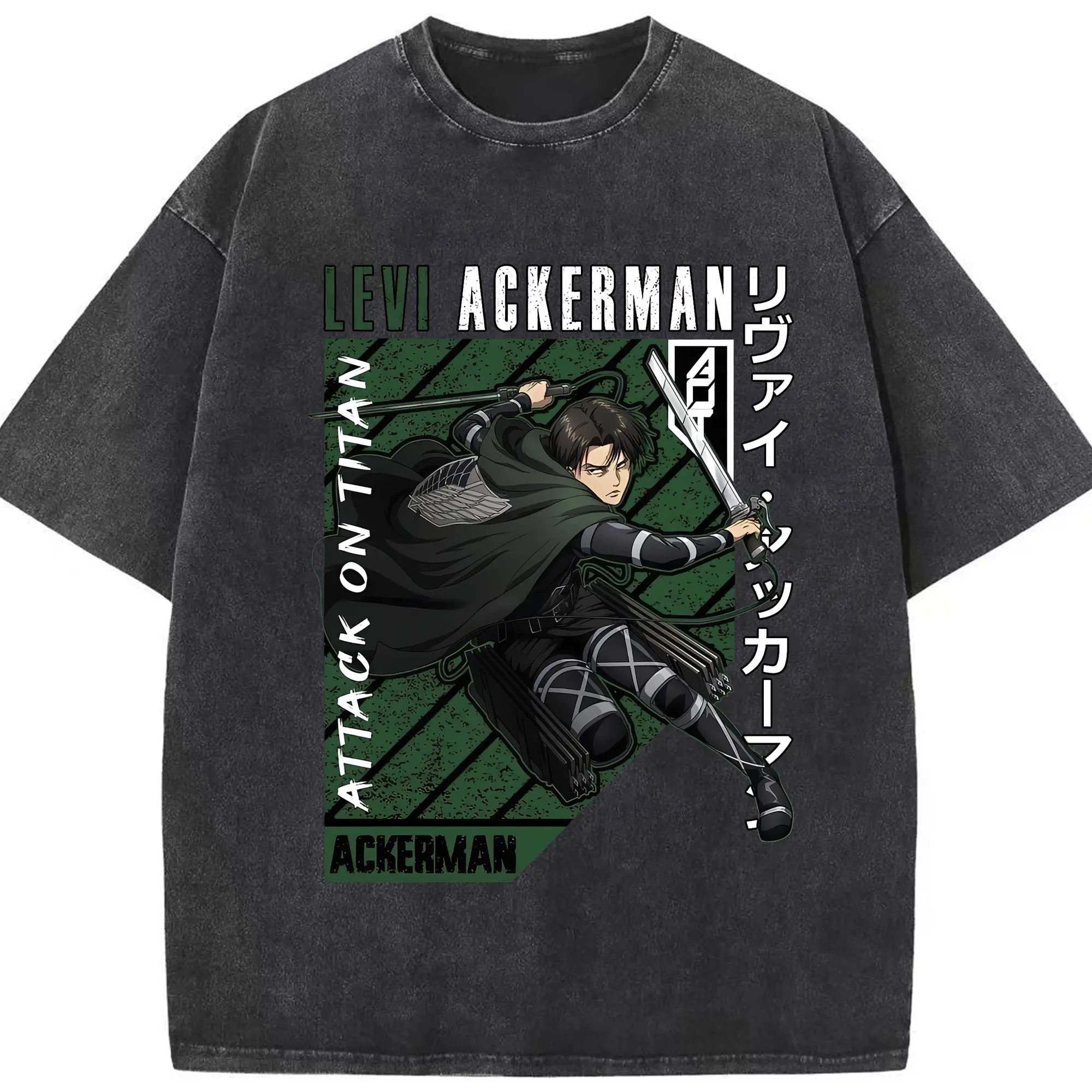 進撃の巨人 グッズ リヴァイ・アッカーマン - 綿100％ ヴィンテージ風 半袖Tシャツ ・ フロントプリント ・ 柔らか肌触り ・ 通気性 快適 ・ スポーツ カジュアル 外出用