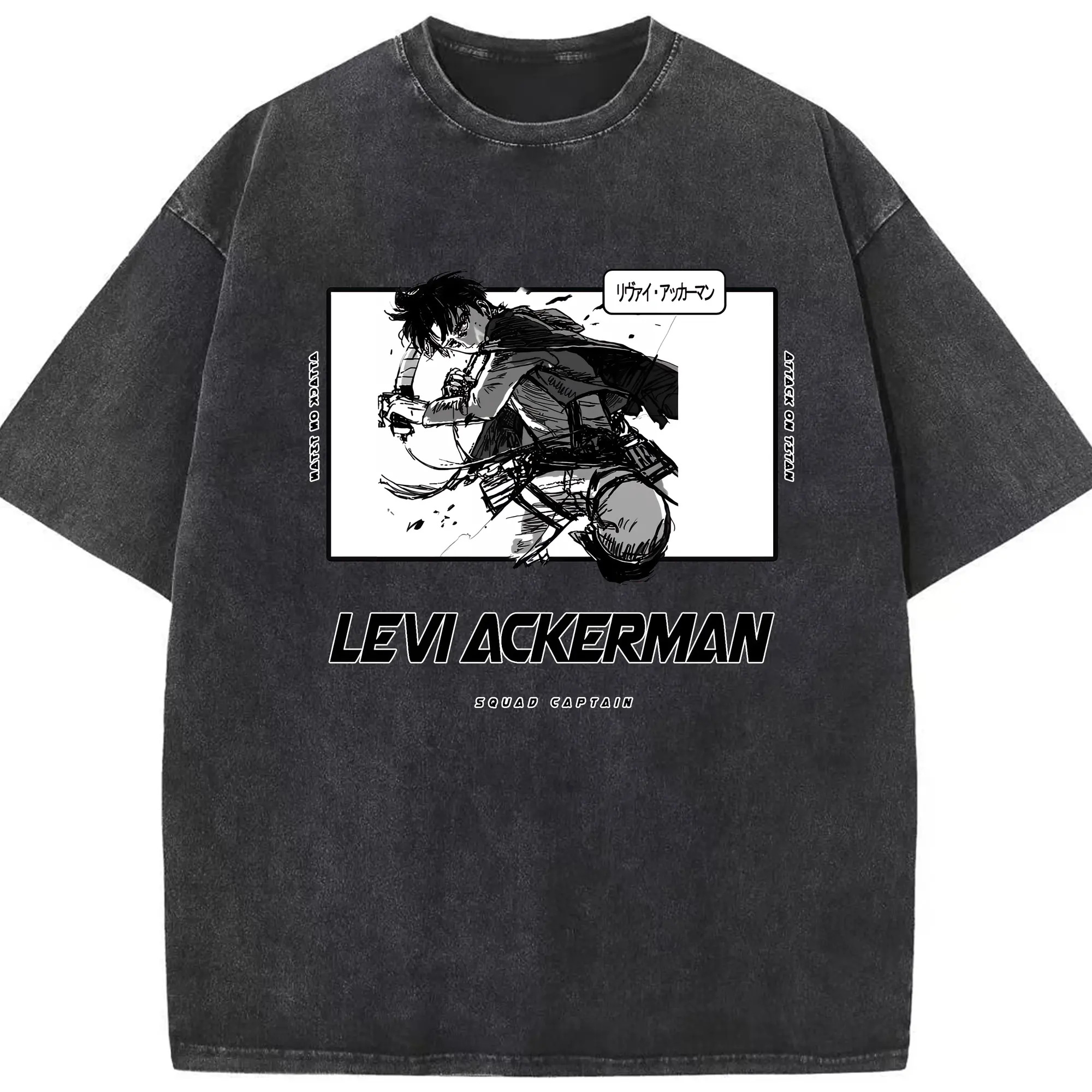 進撃の巨人 グッズ リヴァイ・アッカーマン - 綿100％ ヴィンテージ風 半袖Tシャツ ・ フロントプリント ・ 柔らか肌触り ・ 通気性 快適 ・ スポーツ カジュアル 外出用